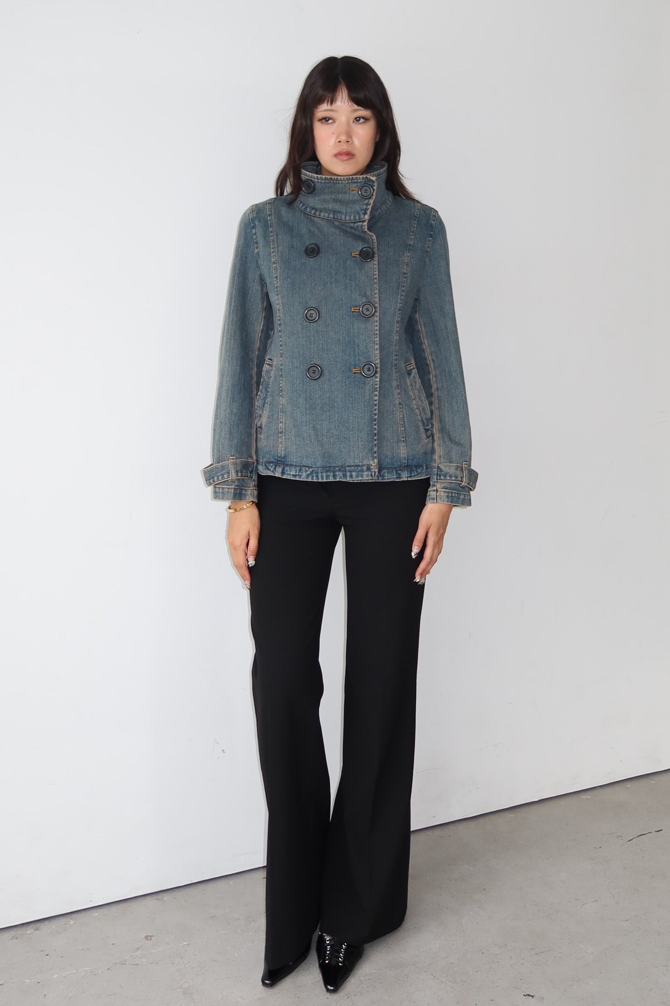 denim funnel neck jacket