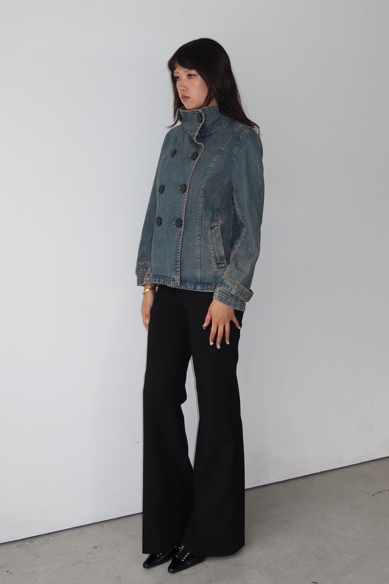 denim funnel neck jacket