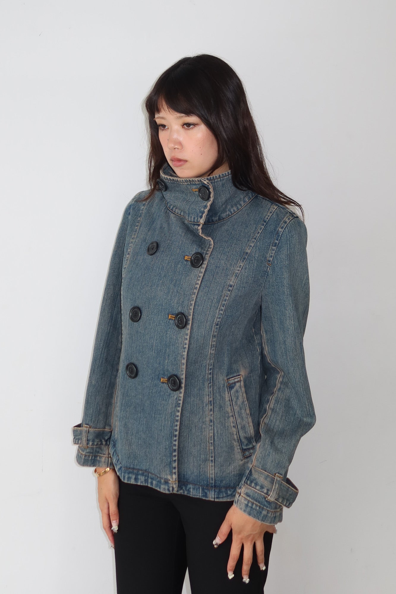 denim funnel neck jacket