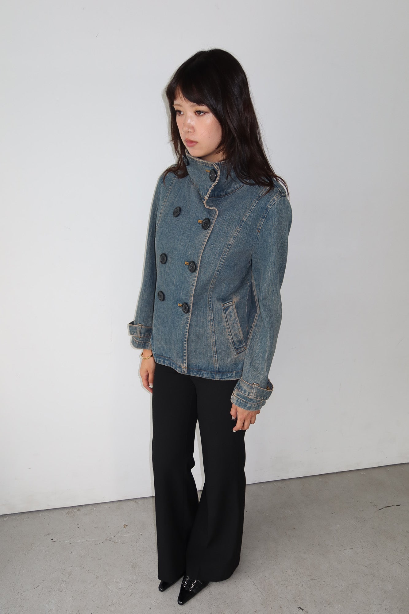 denim funnel neck jacket