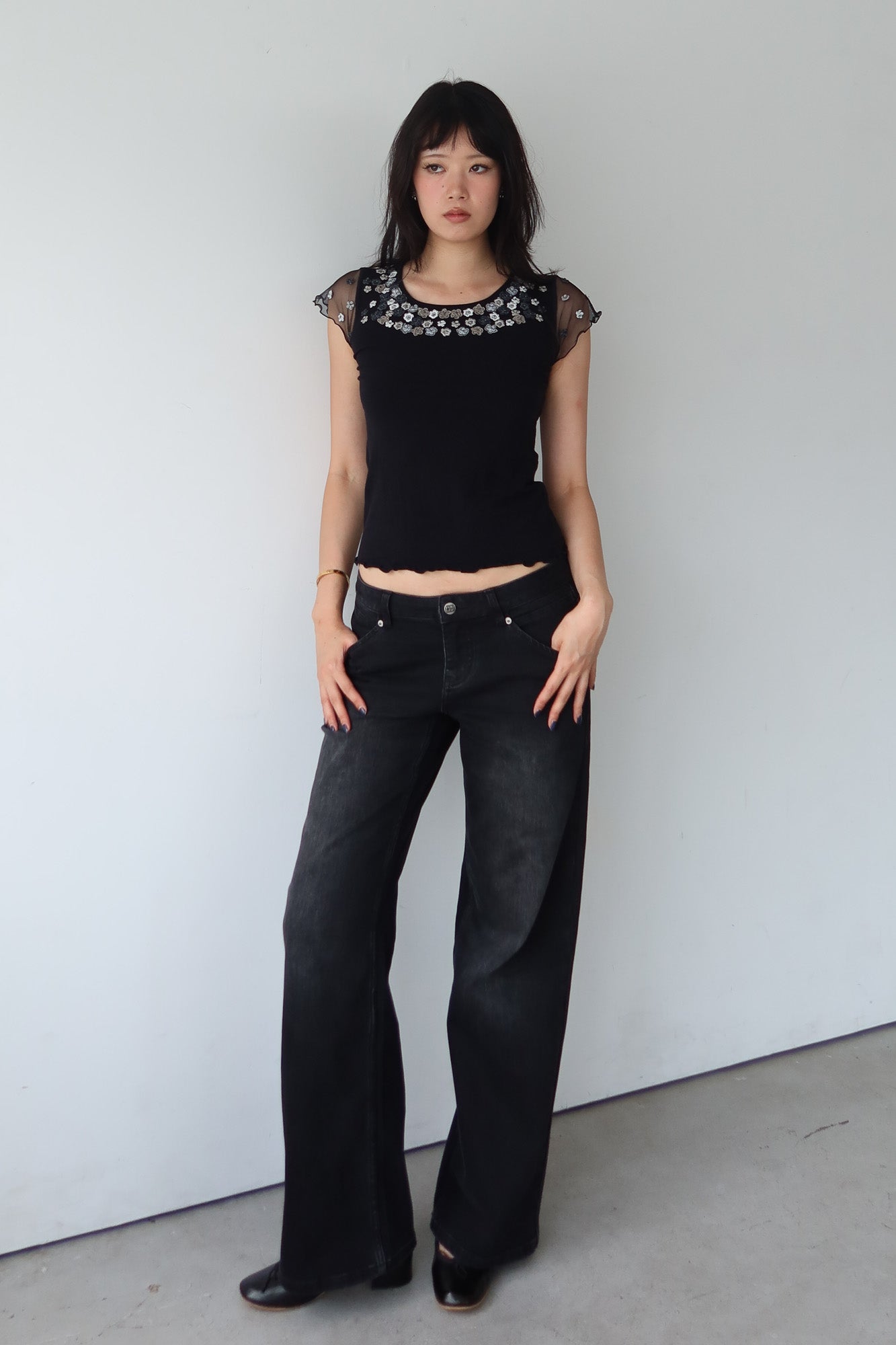 embellished flower lace top