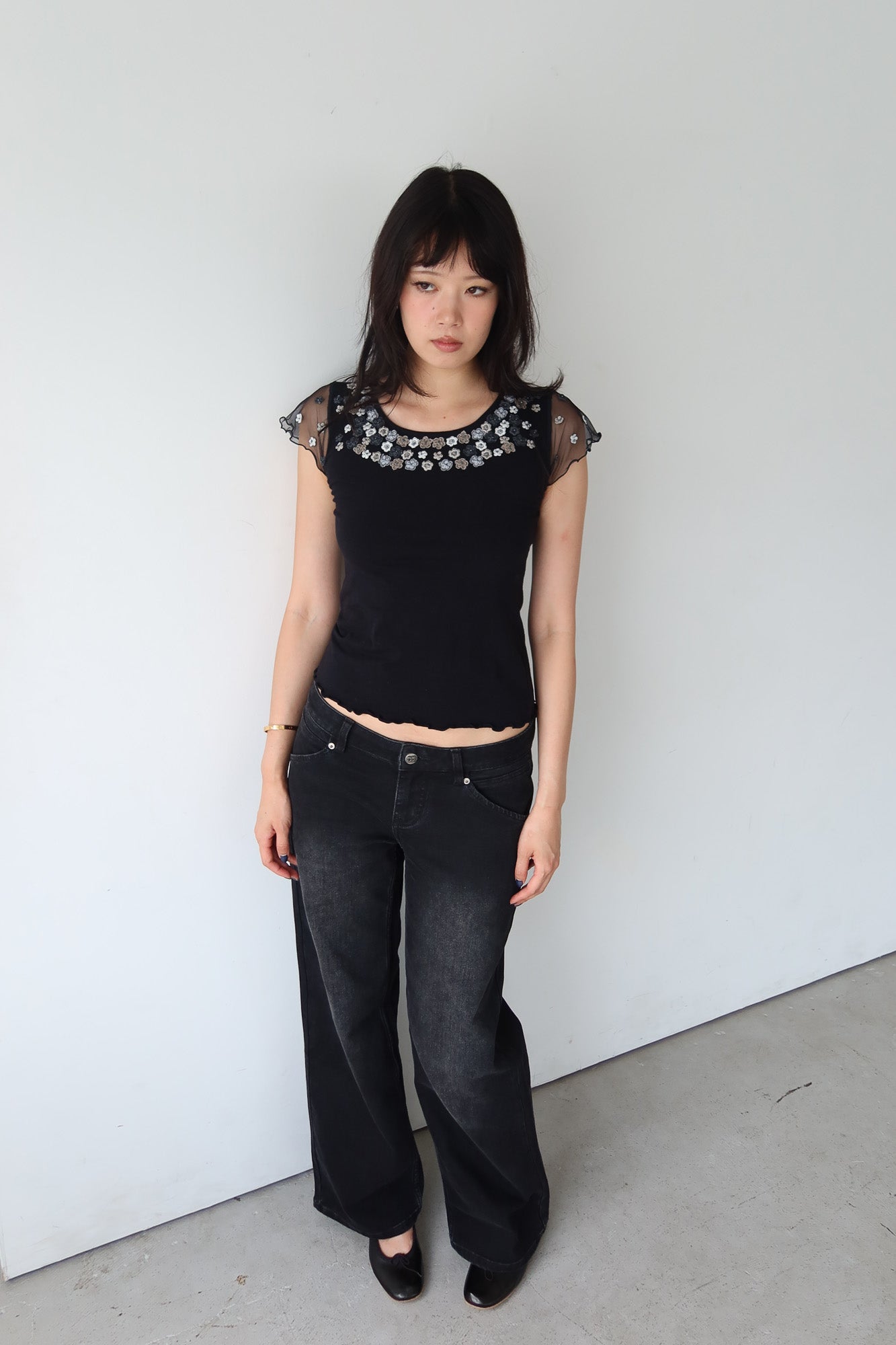 embellished flower lace top