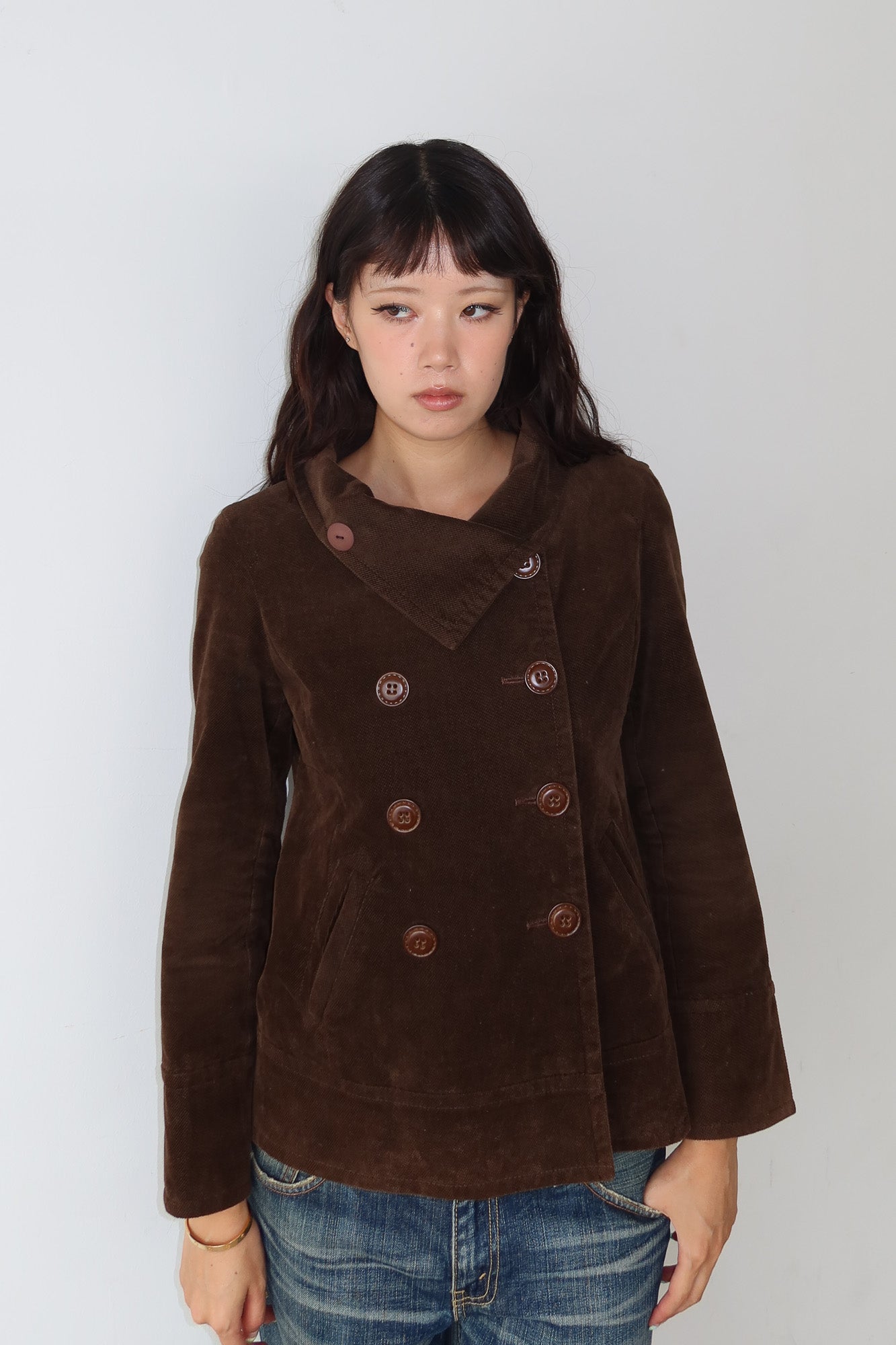 brown funnel neck jacket