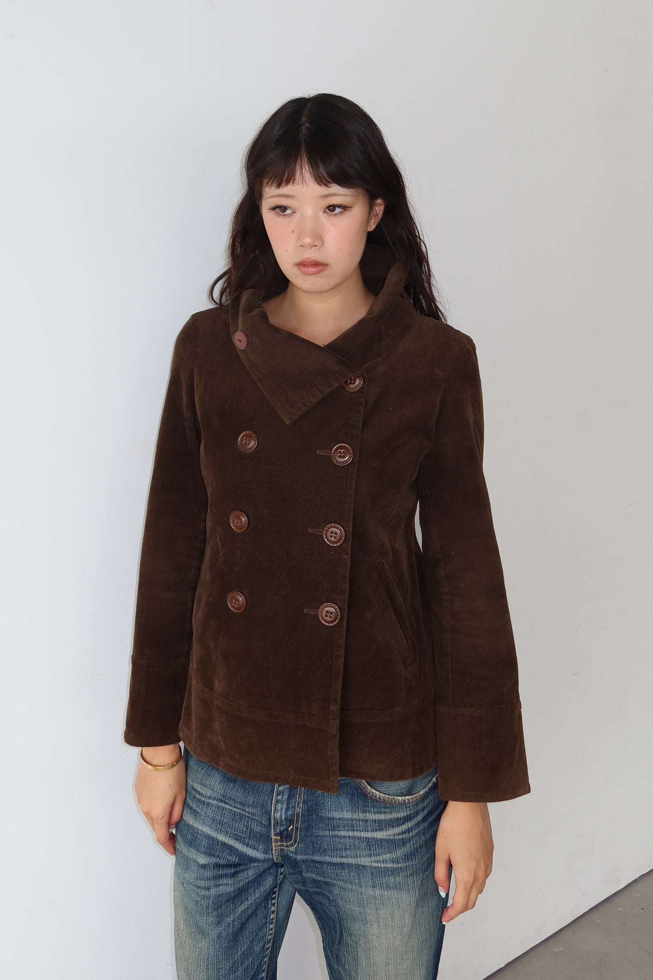 brown funnel neck jacket