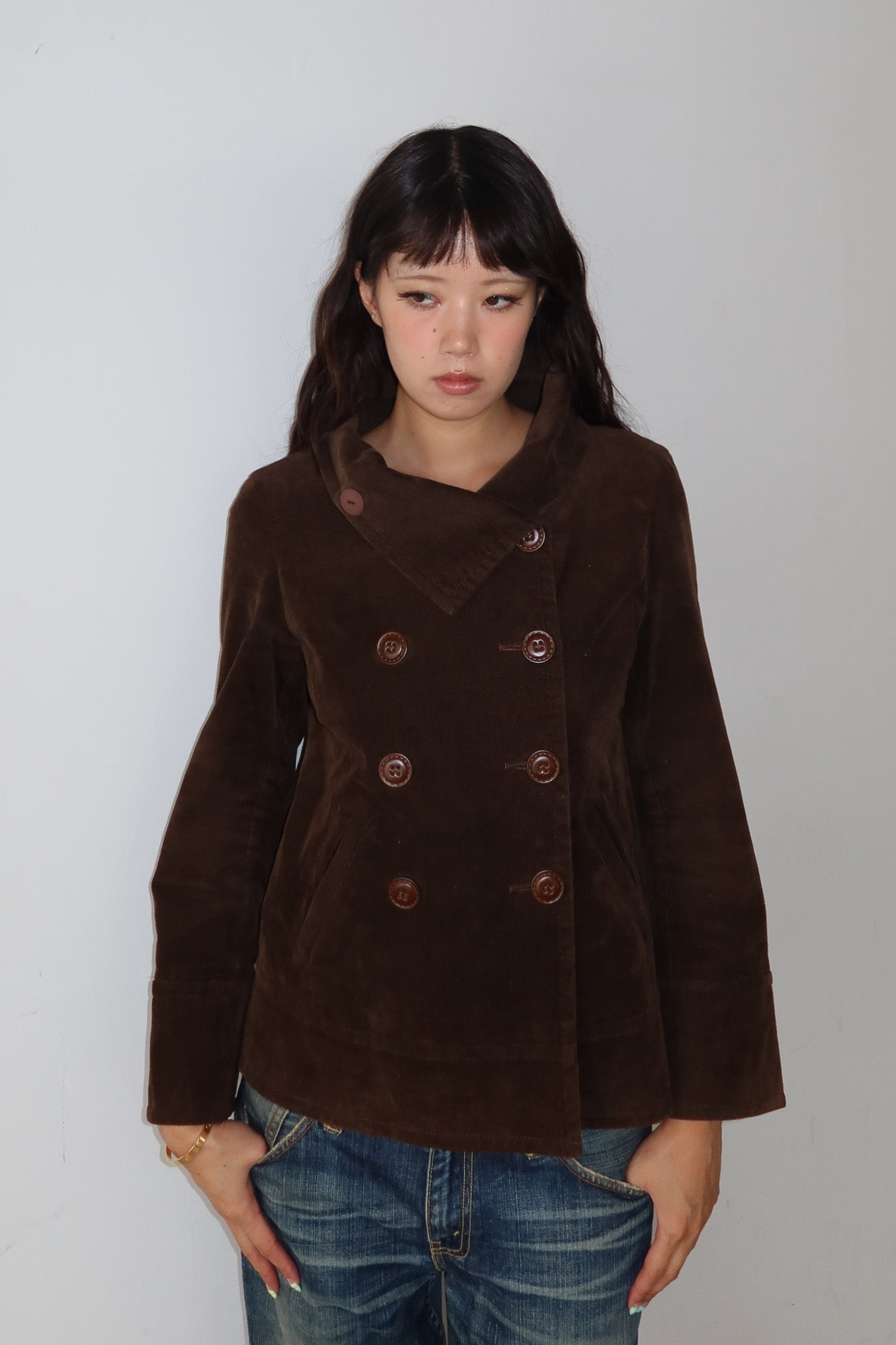 brown funnel neck jacket