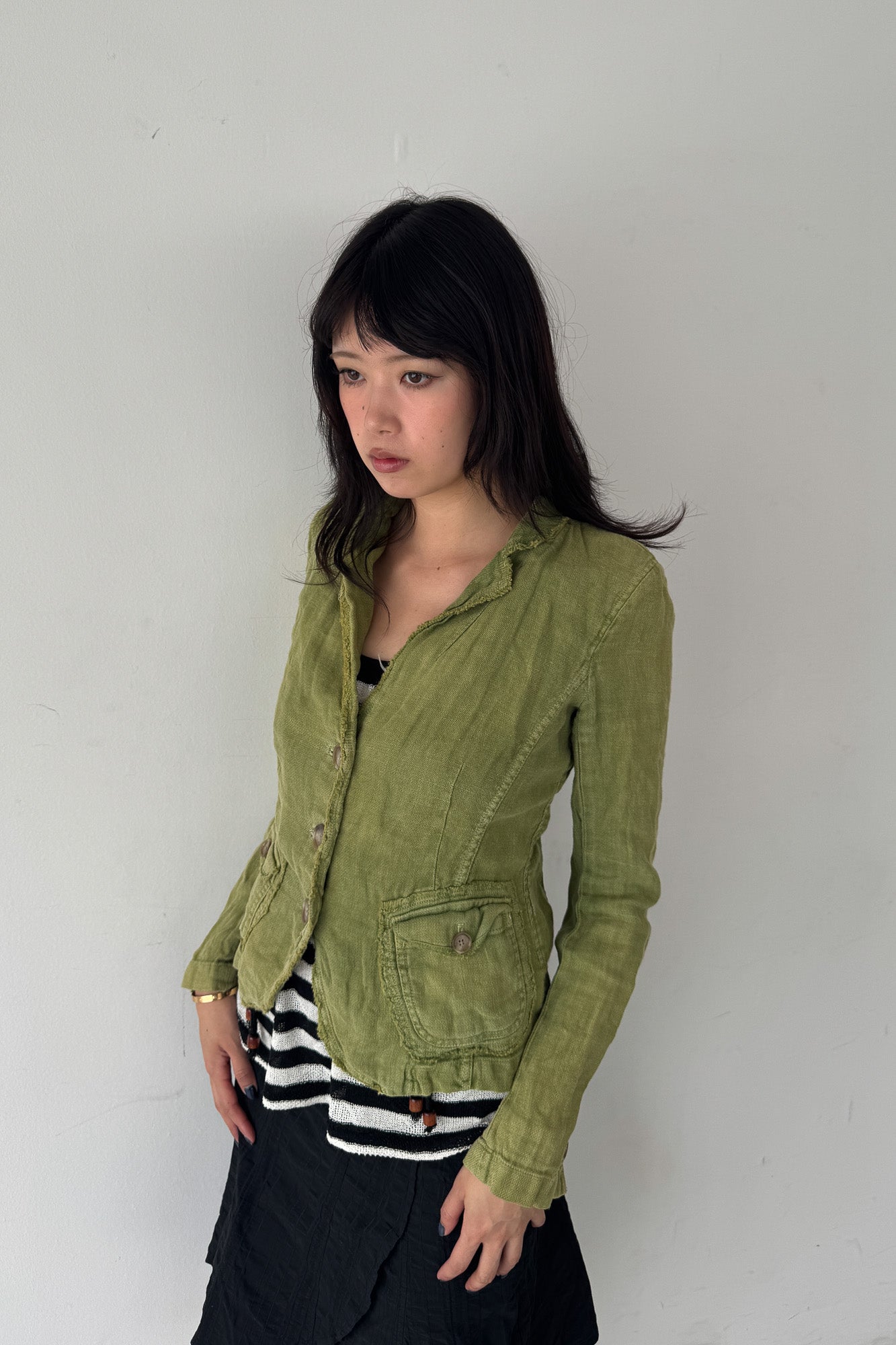 moss green linen jacket