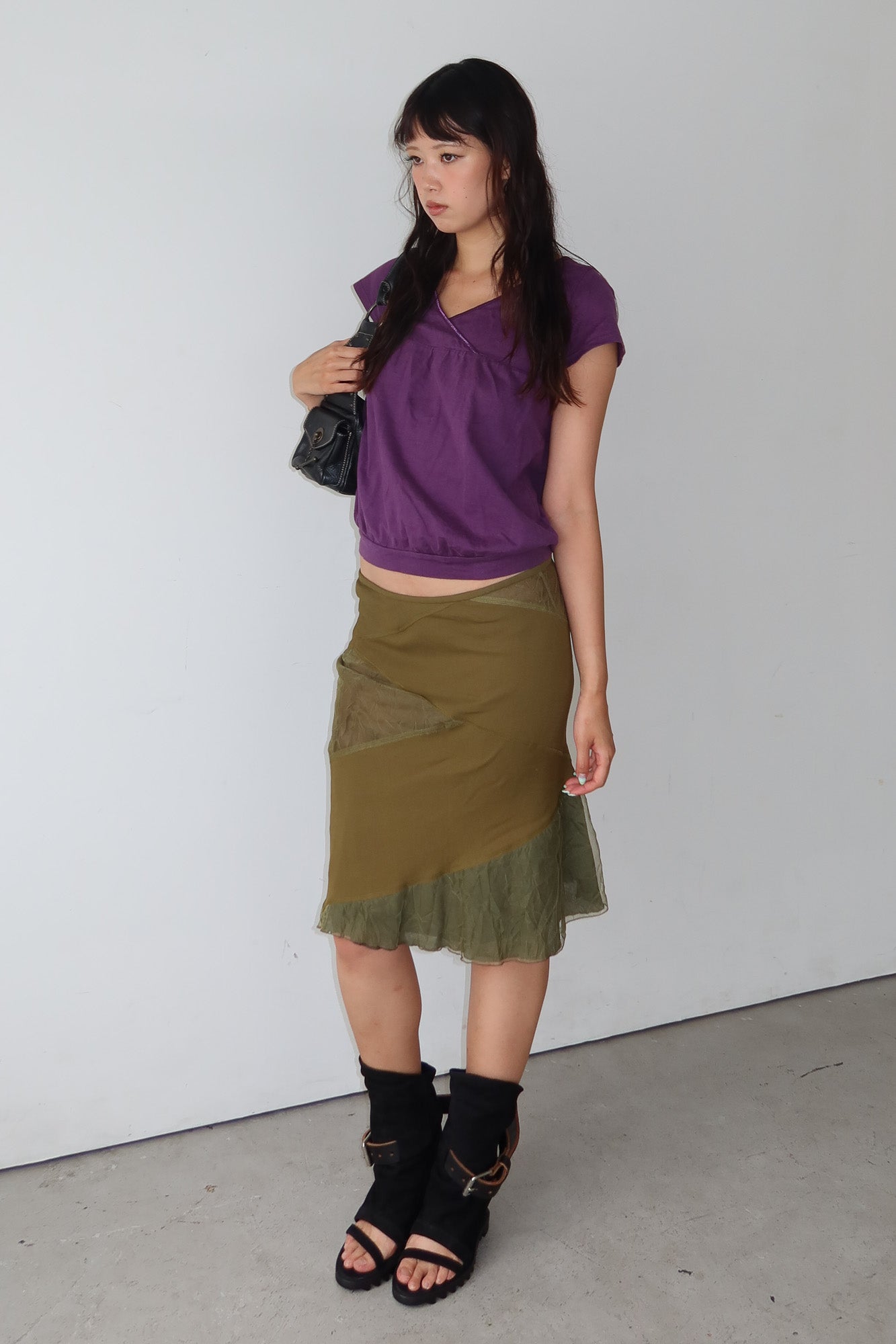 olive contrast panel skirt