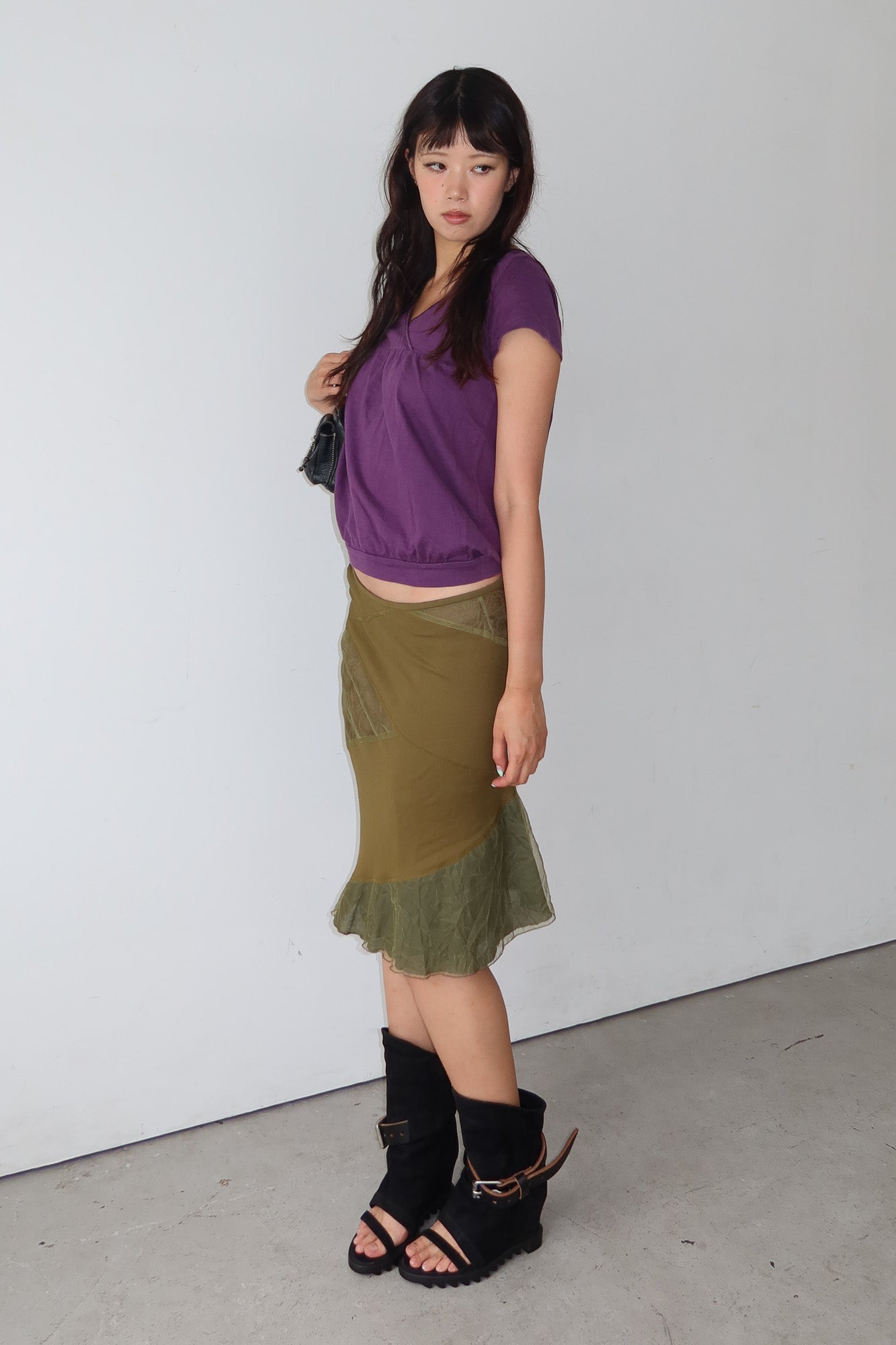 olive contrast panel skirt