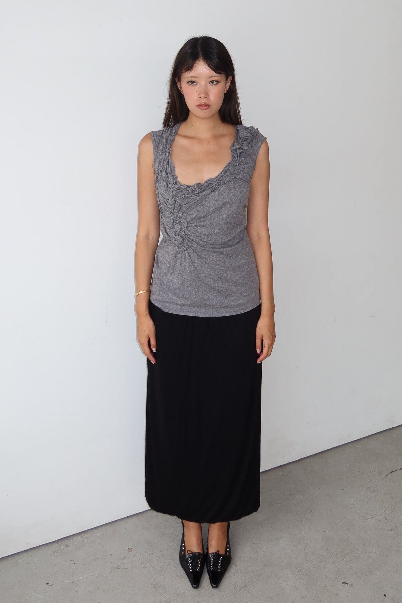 grey asymmetric ruched top