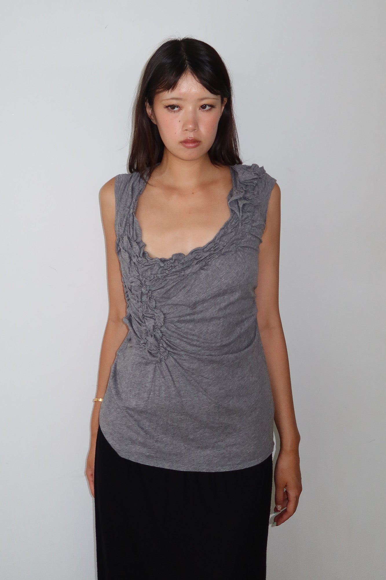 grey asymmetric ruched top