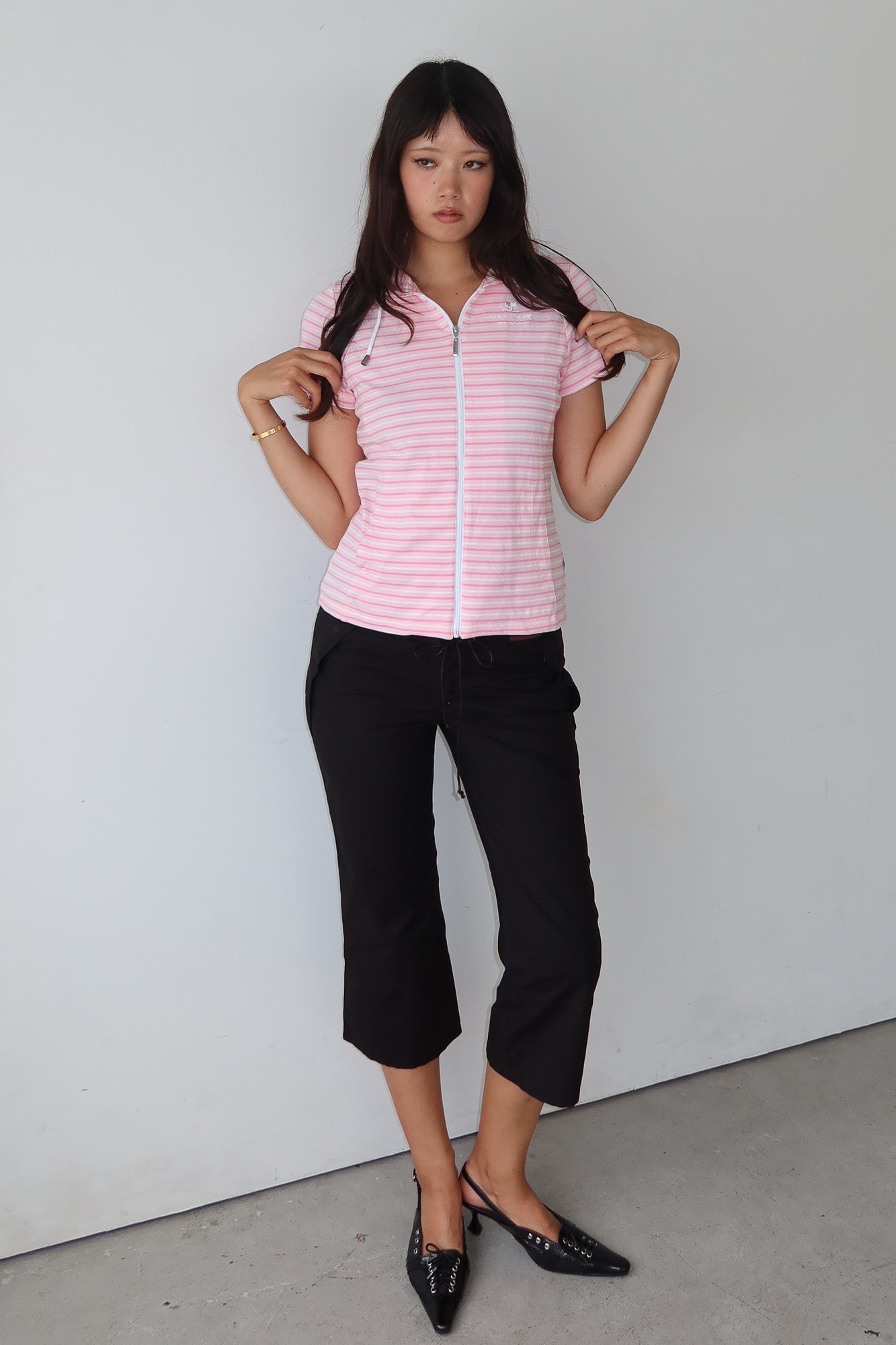 courrèges | pink striped zip-up hoodie