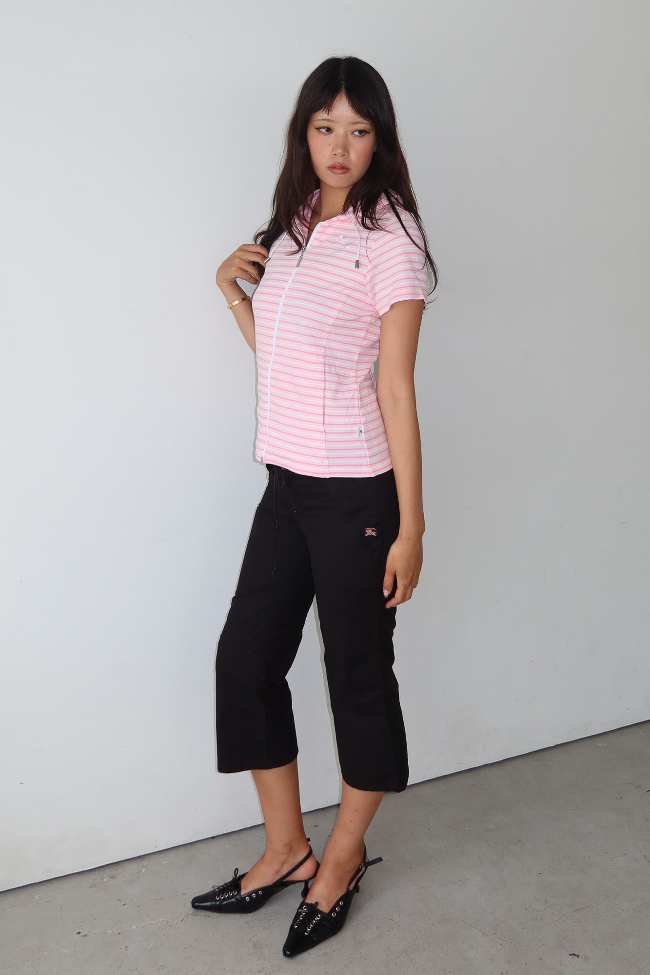 courrèges | pink striped zip-up hoodie