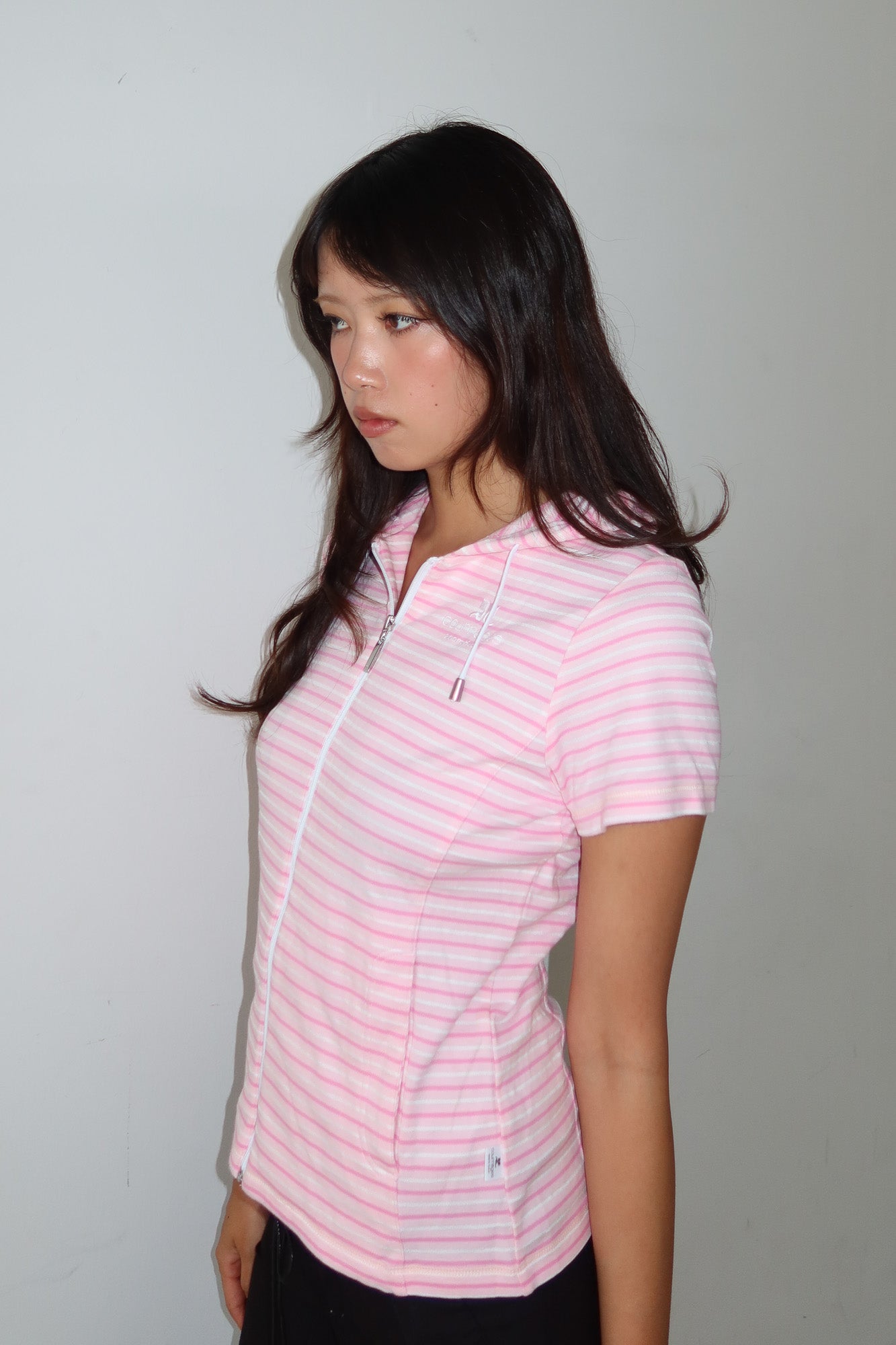 courrèges | pink striped zip-up hoodie
