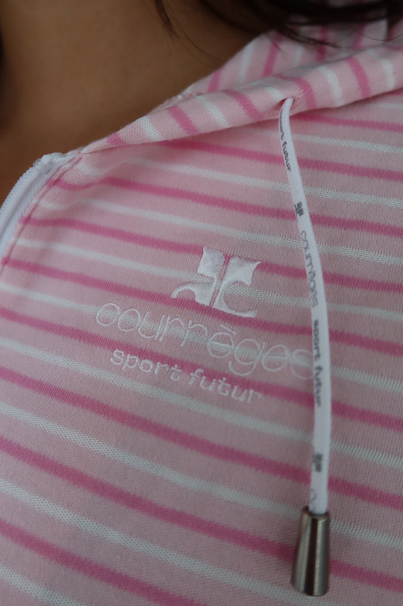 courrèges | pink striped zip-up hoodie