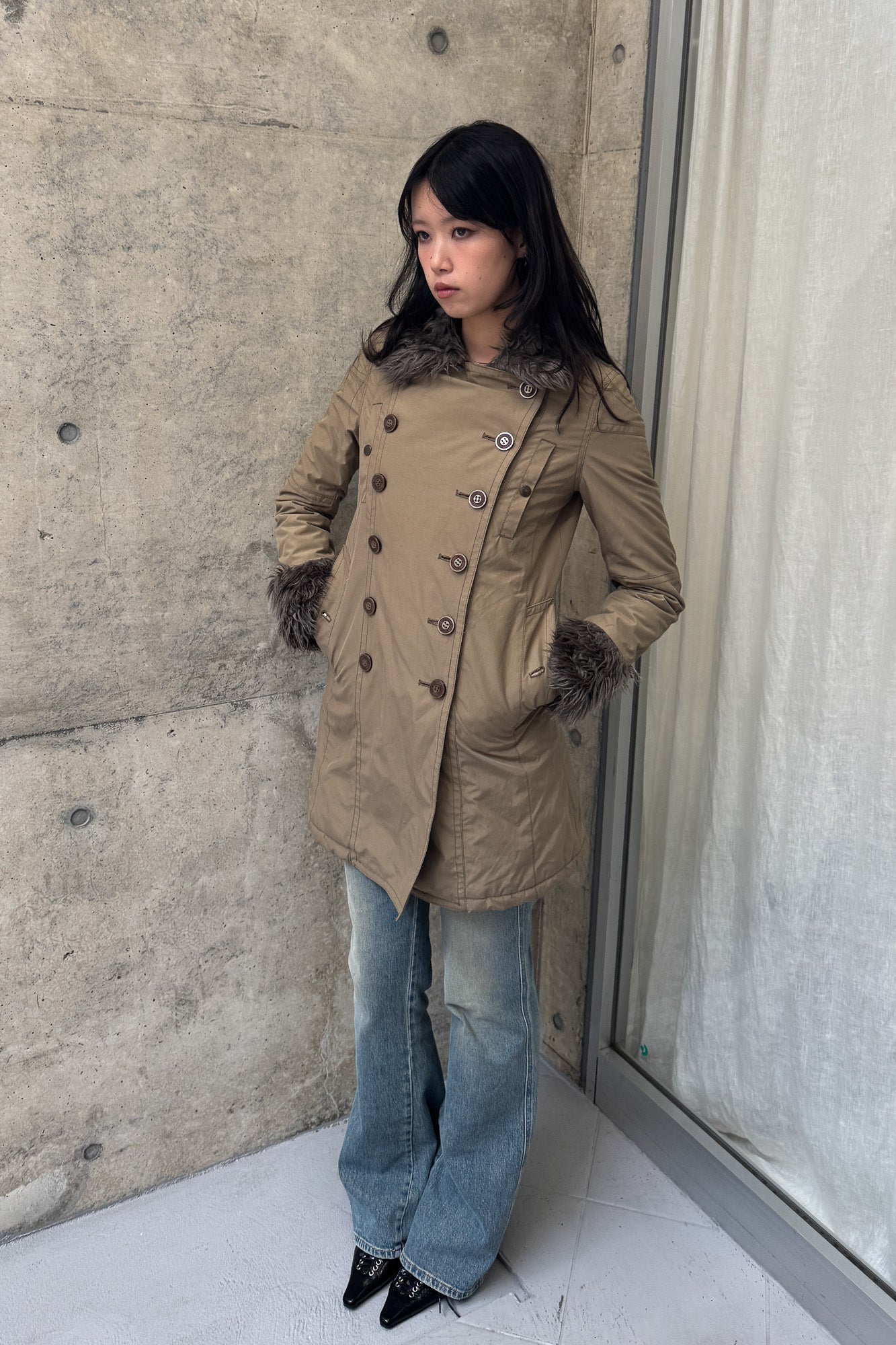 hysterics | fur collar trench coat