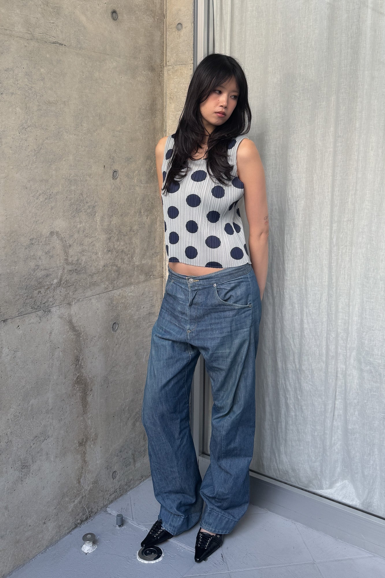 issey miyake | pleats please polkadot top