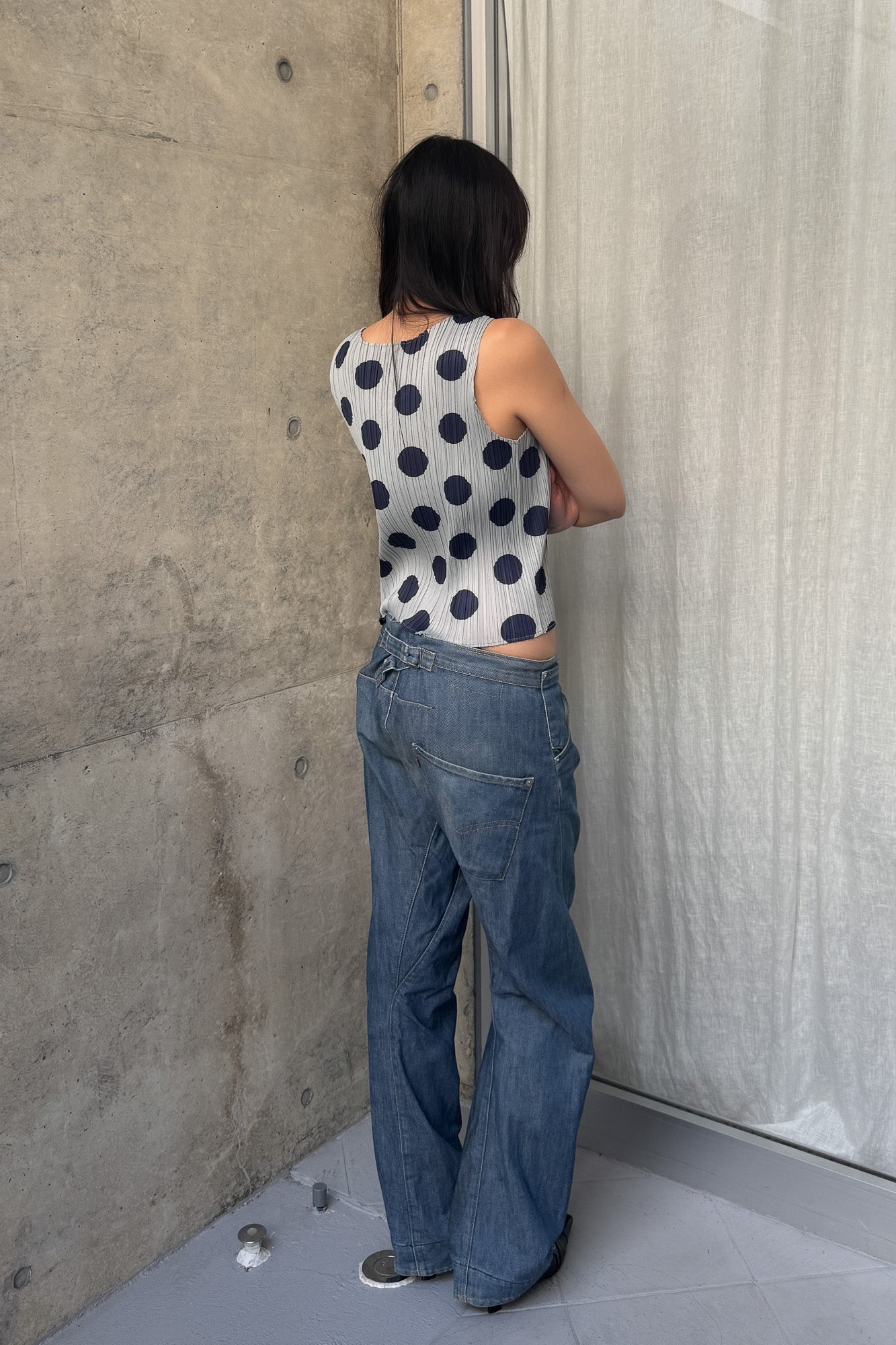issey miyake | pleats please polkadot top