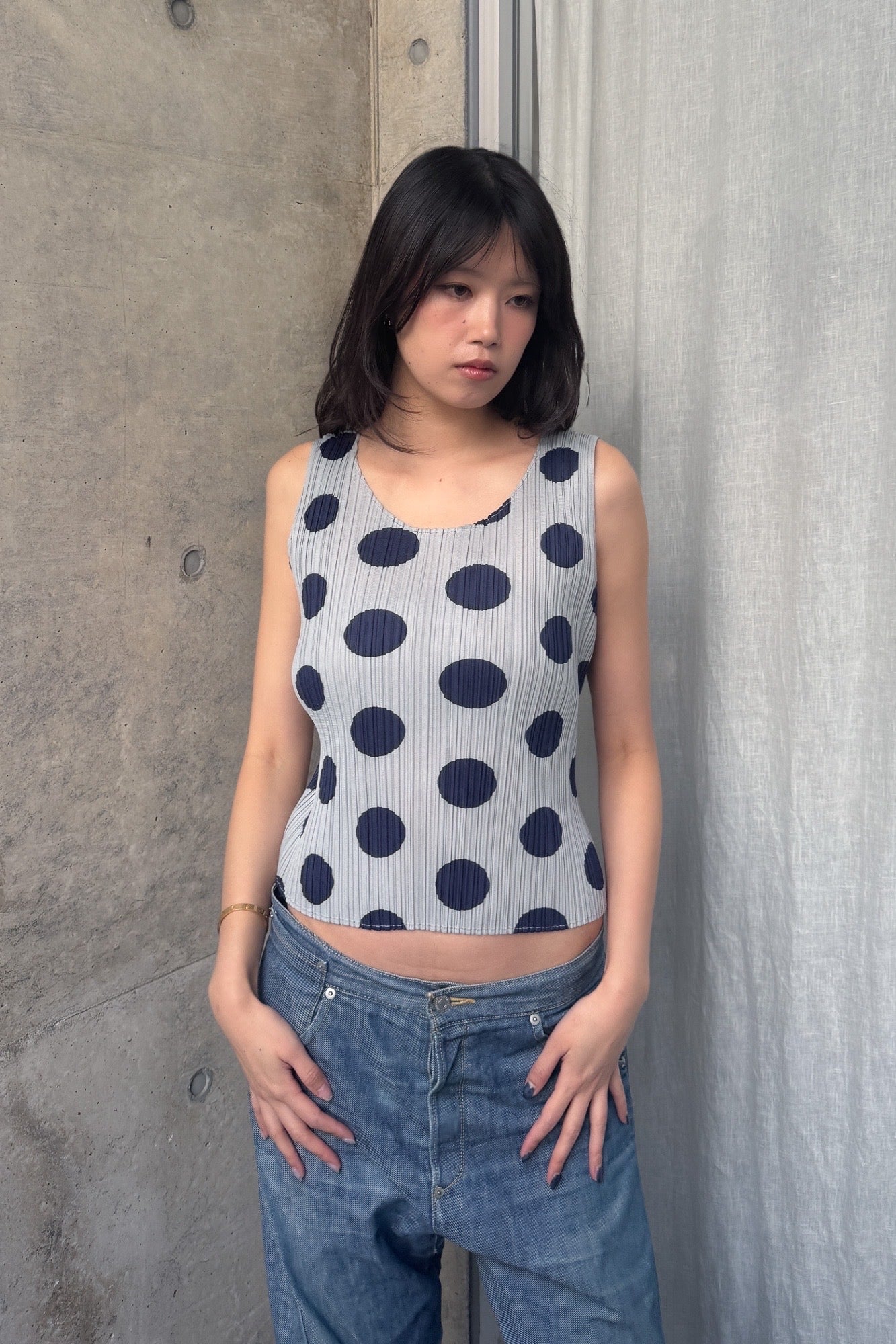 issey miyake | pleats please polkadot top