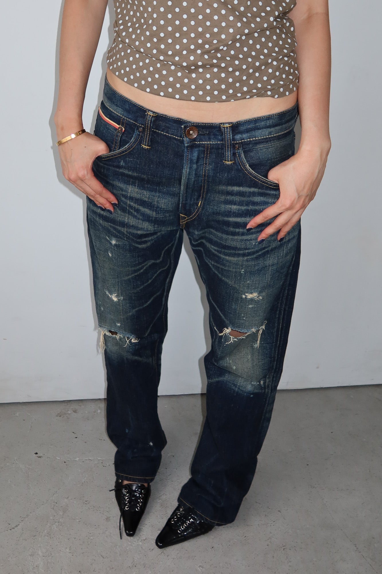 edwin | buckle distressed jeans