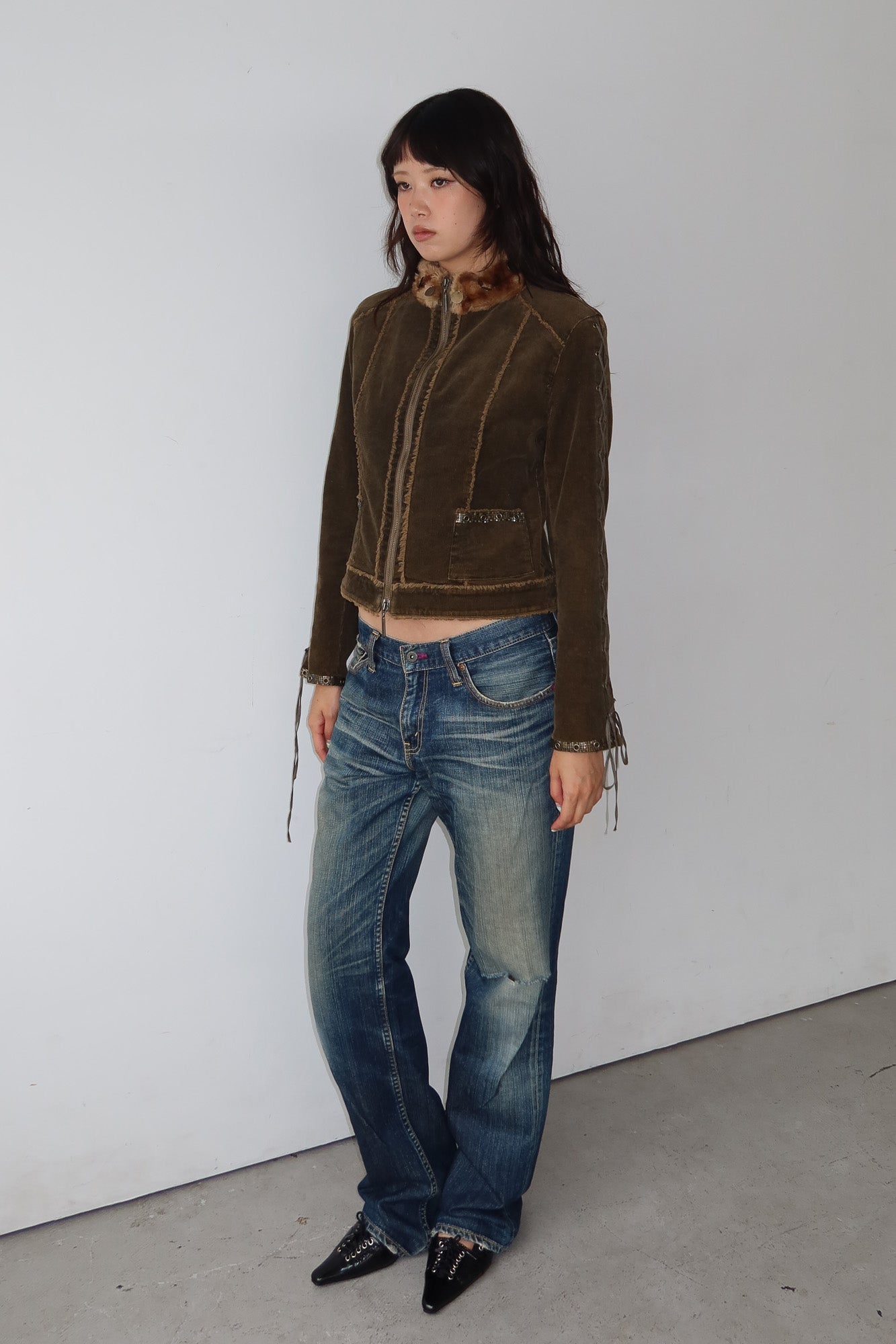 brown lace-up jacket