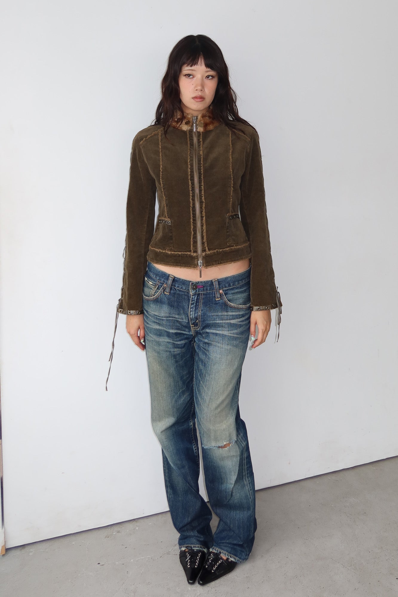 brown lace-up jacket