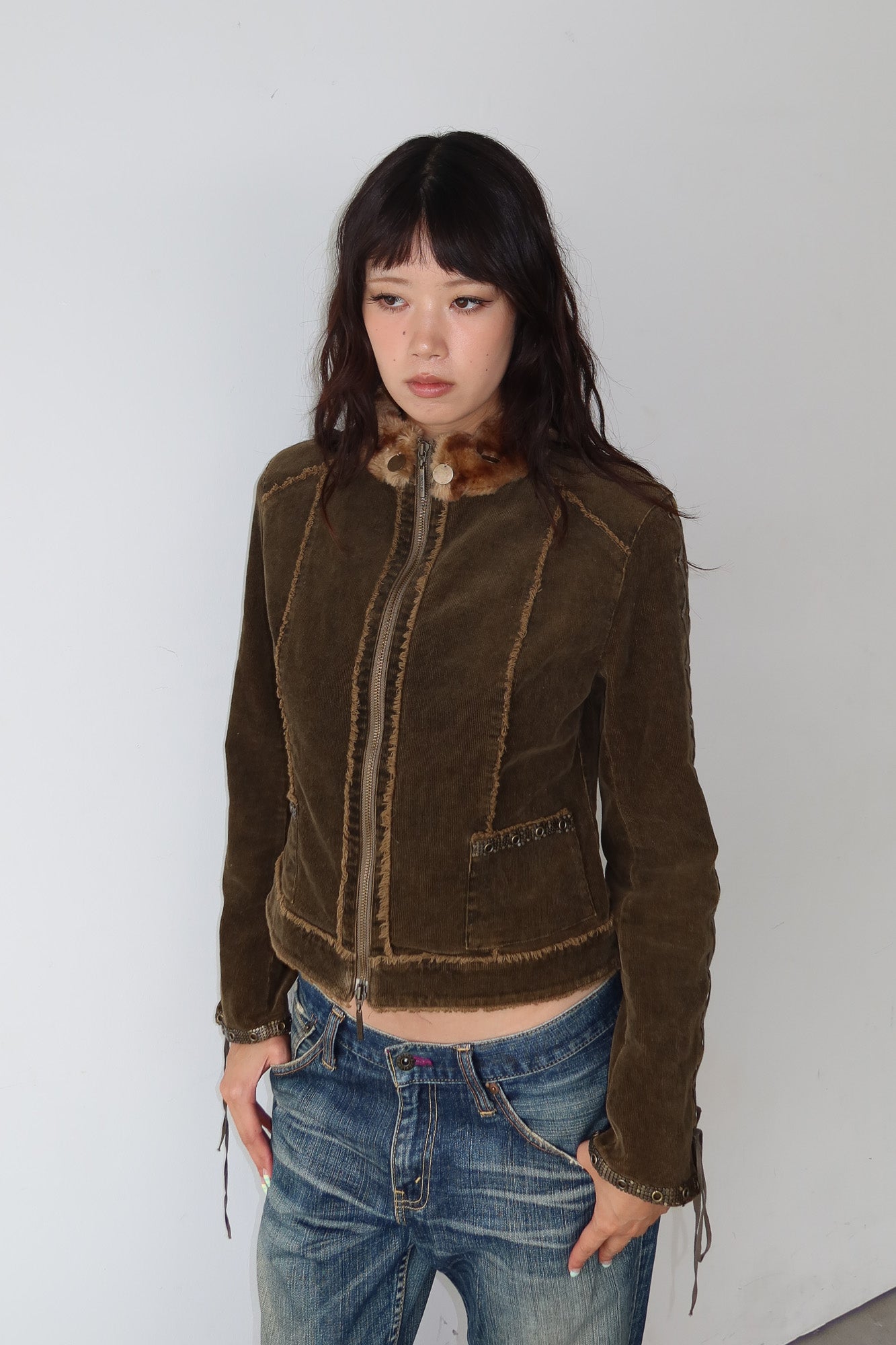 brown lace-up jacket