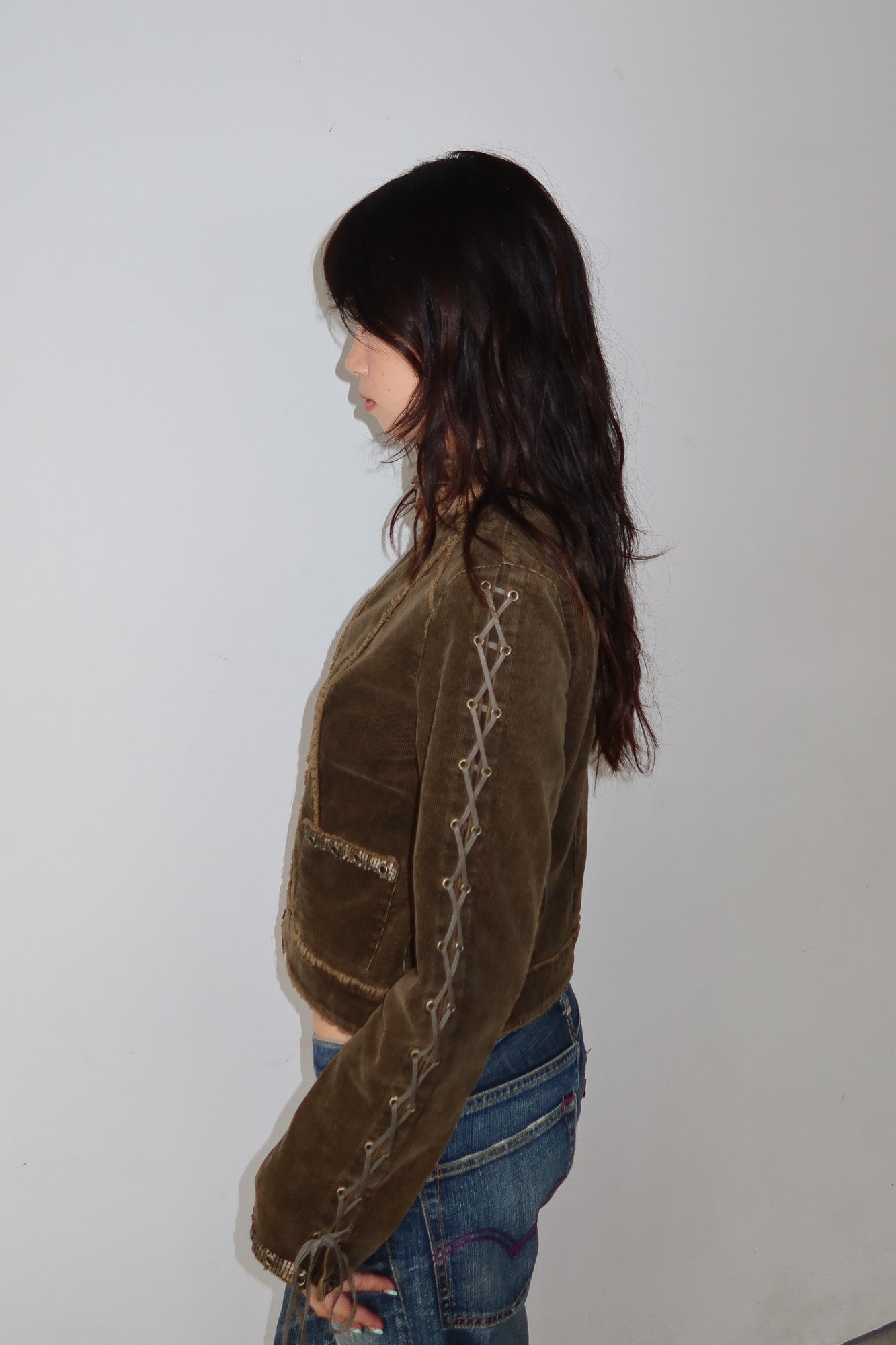 brown lace-up jacket