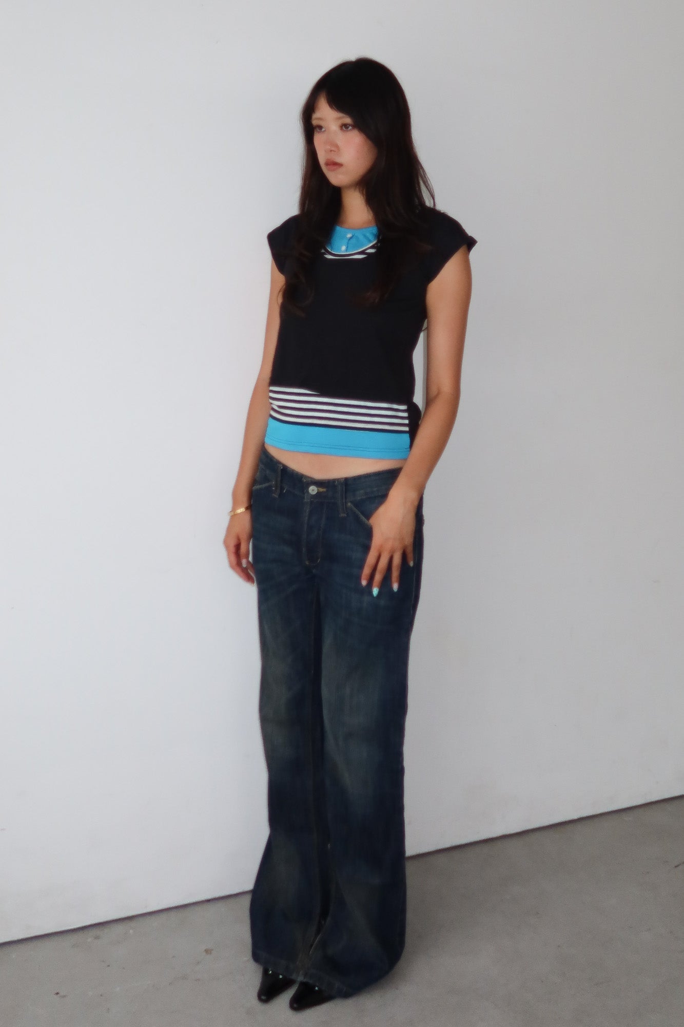 layered stripe & turquoise top