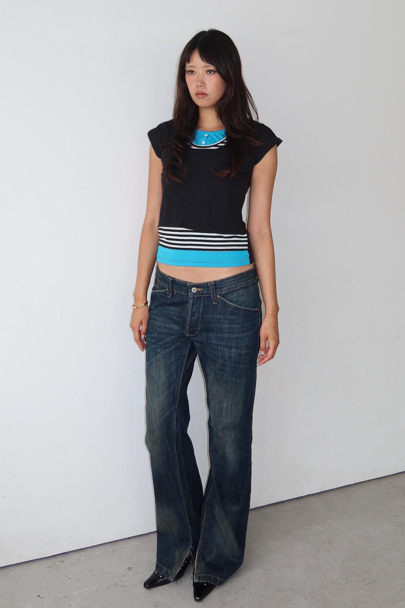 layered stripe & turquoise top