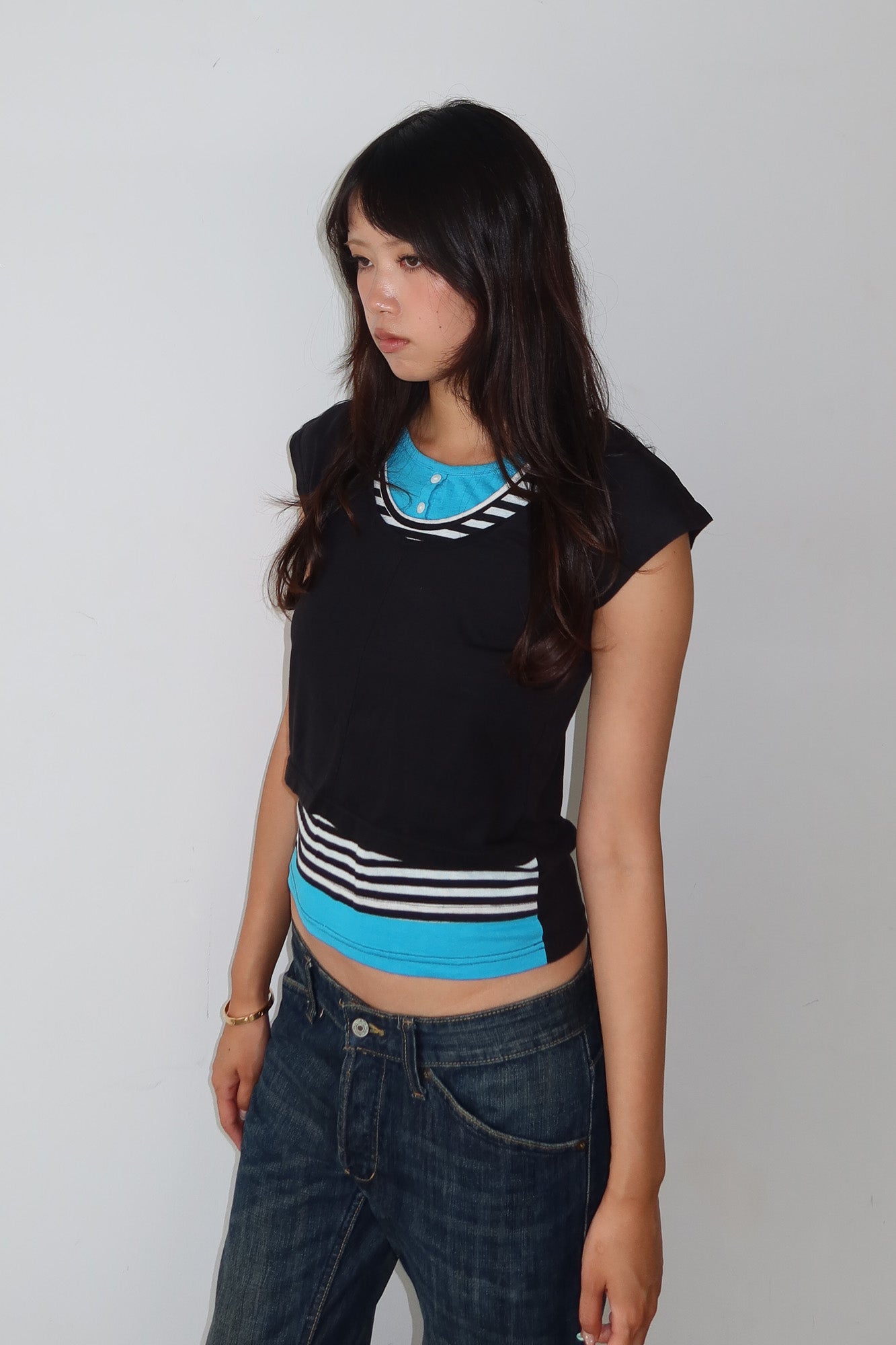 layered stripe & turquoise top