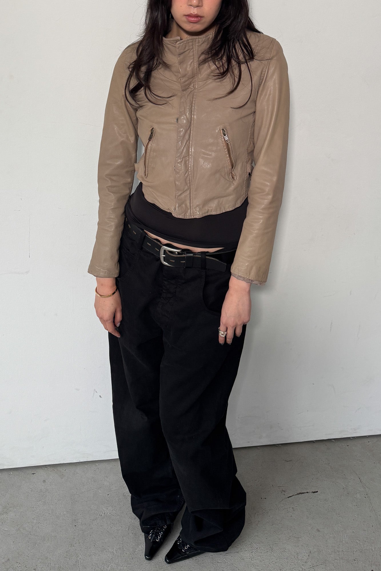 leather jacket with high neck