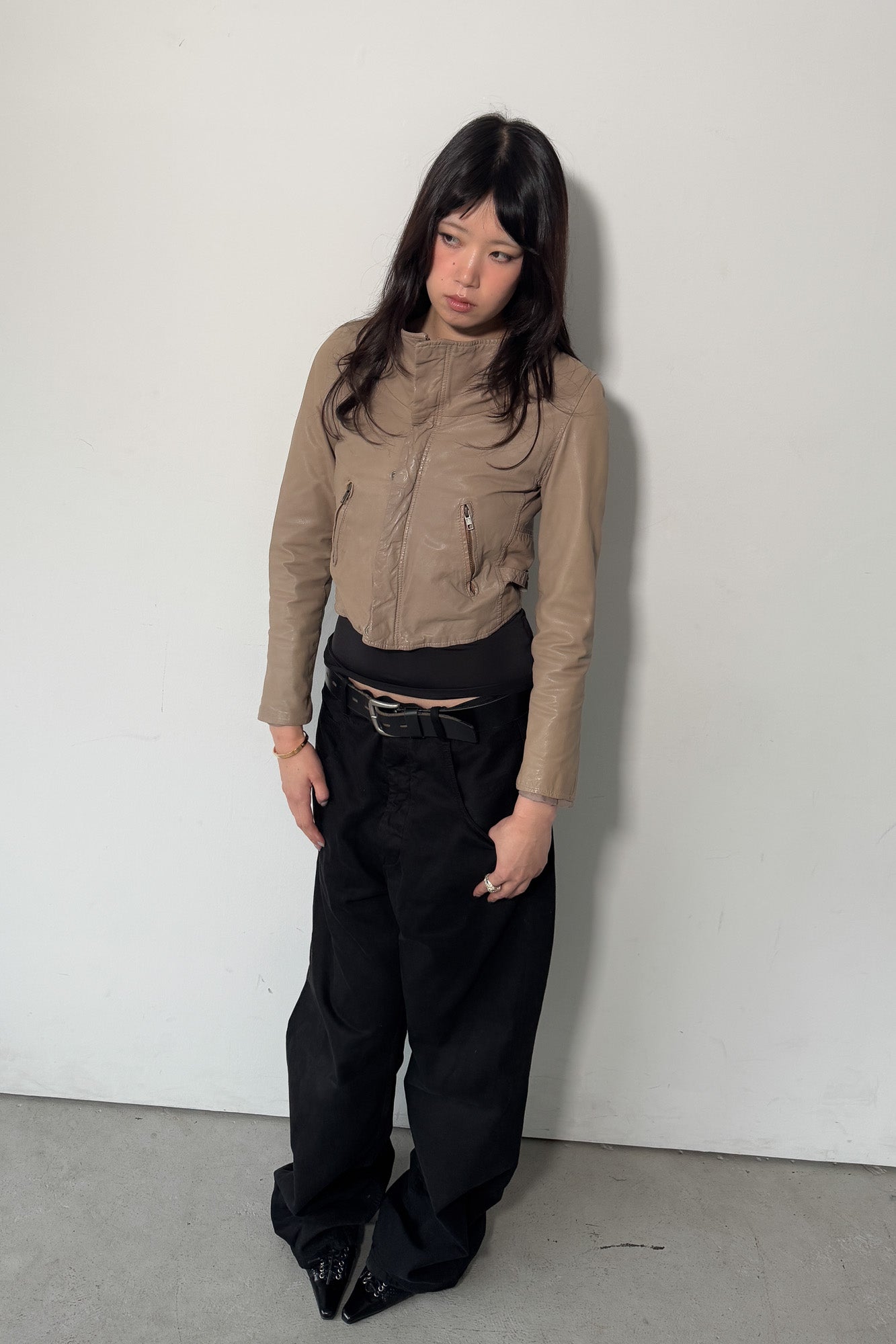 leather jacket with high neck