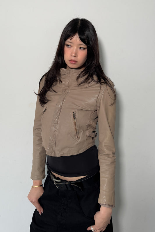 leather jacket with high neck