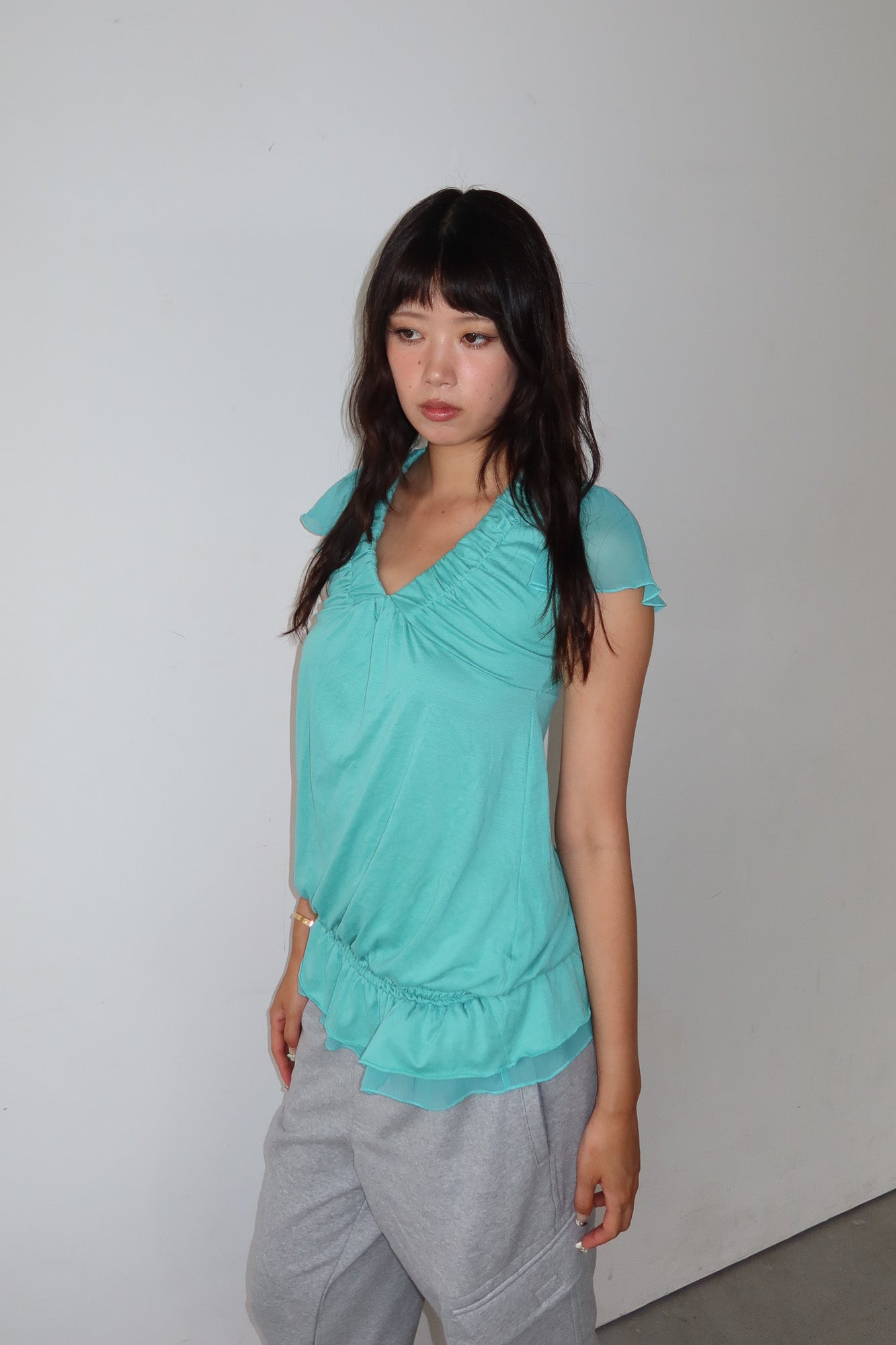 morgan de toi | turquoise ruffle top