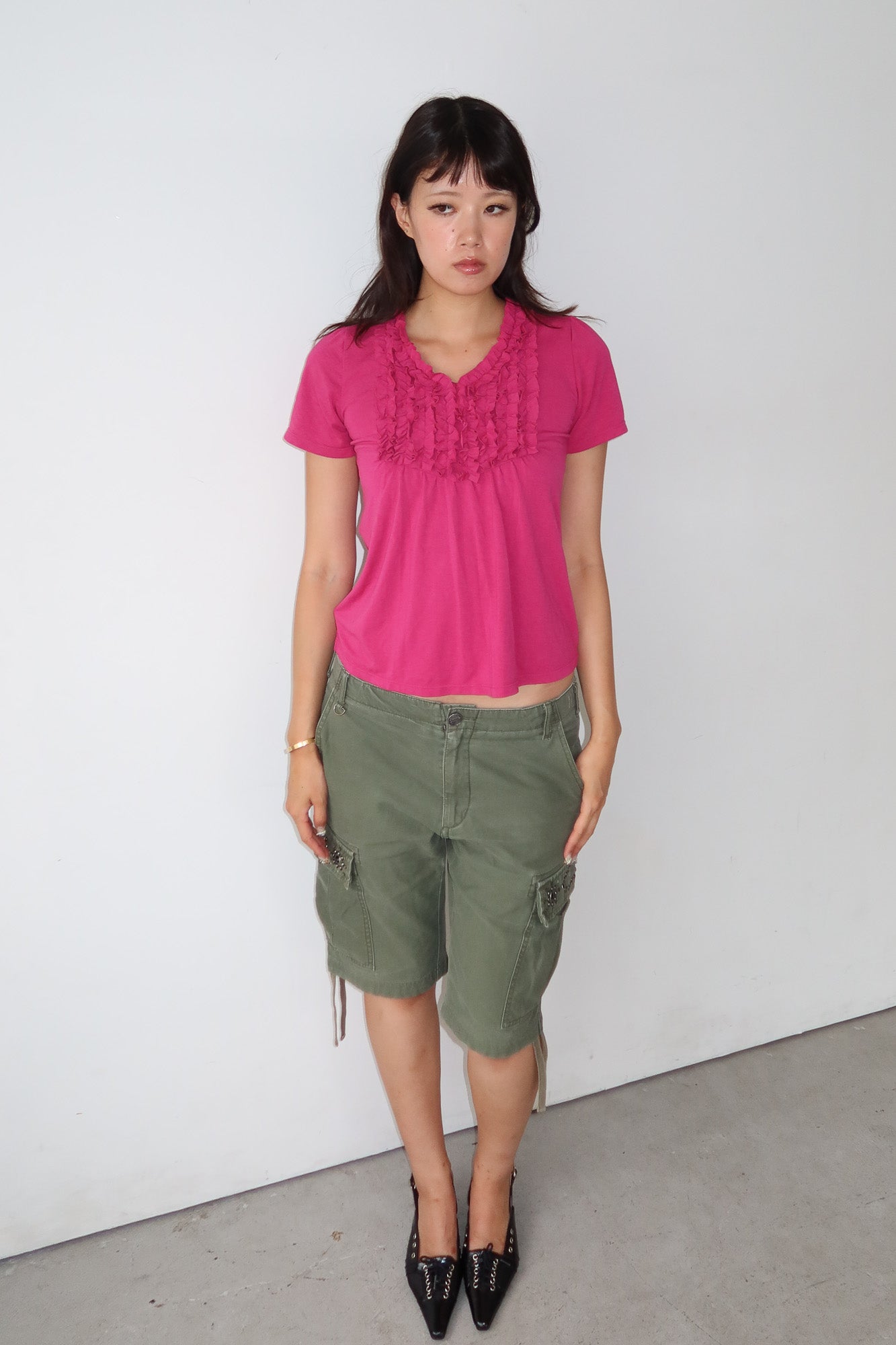 fuchsia ruffle top