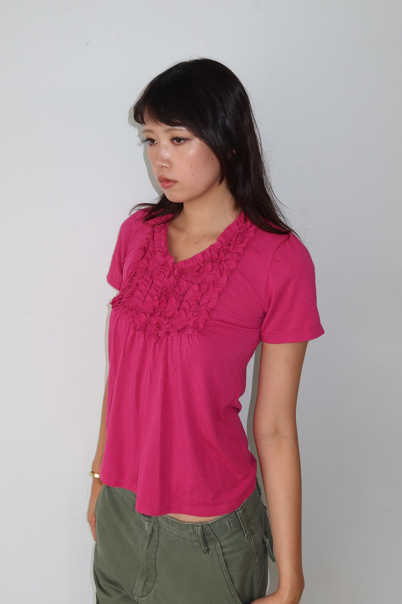 fuchsia ruffle top