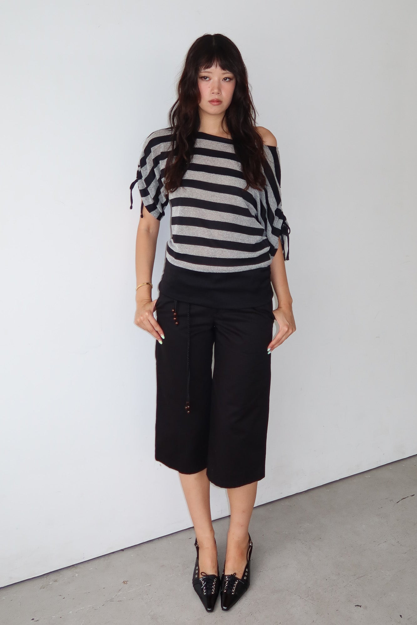 off-shoulder stripe top