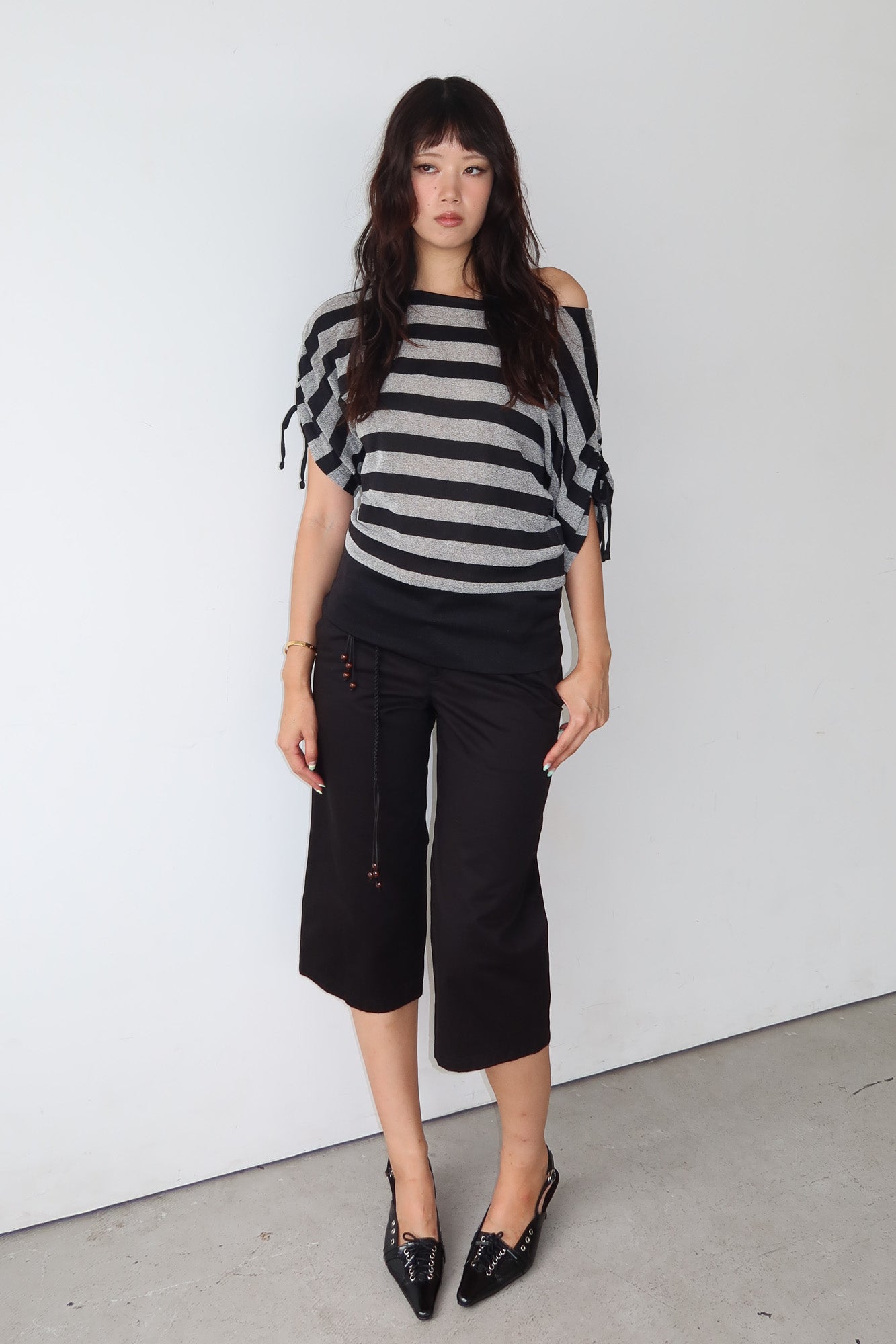 off-shoulder stripe top
