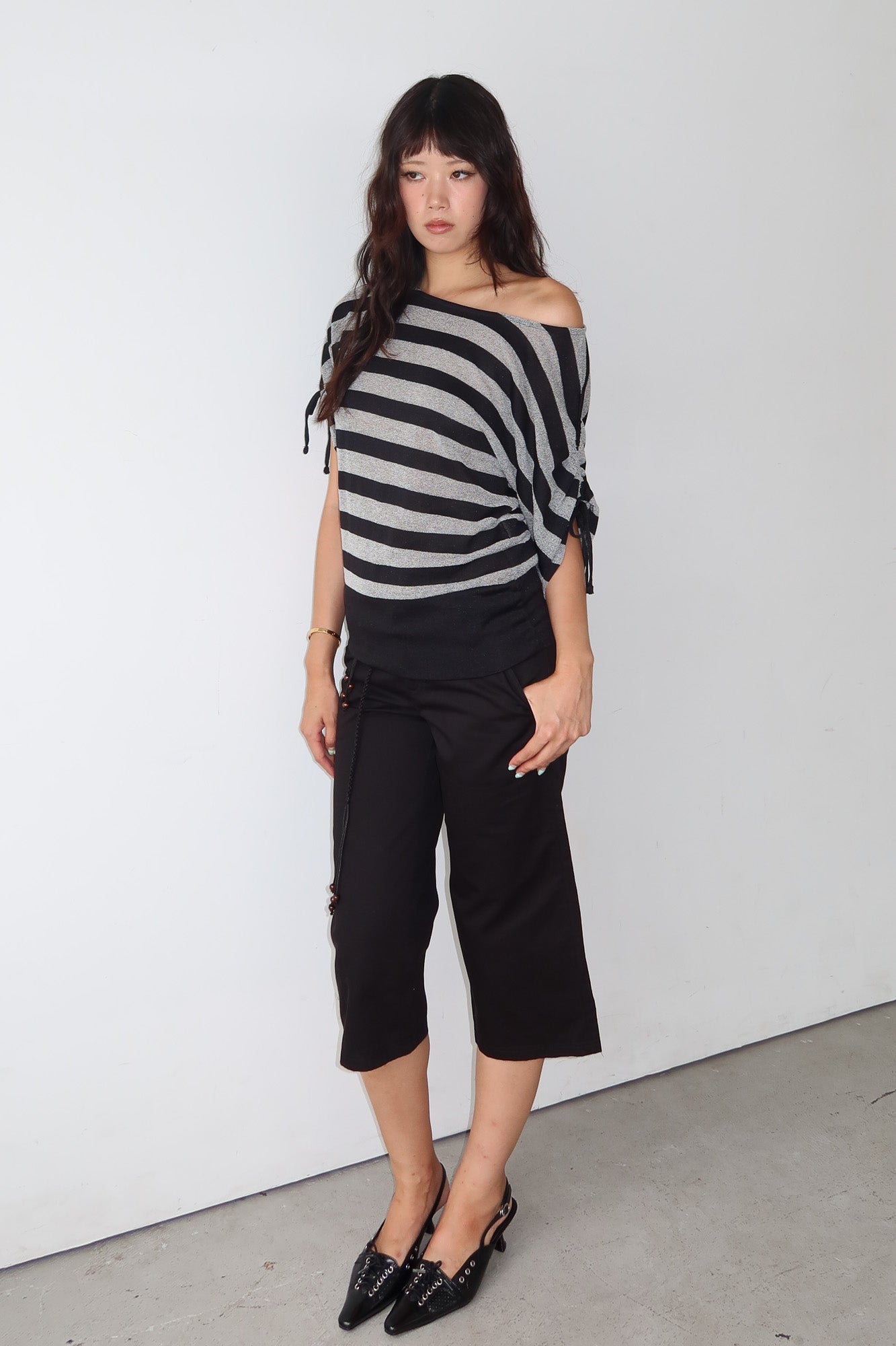 off-shoulder stripe top