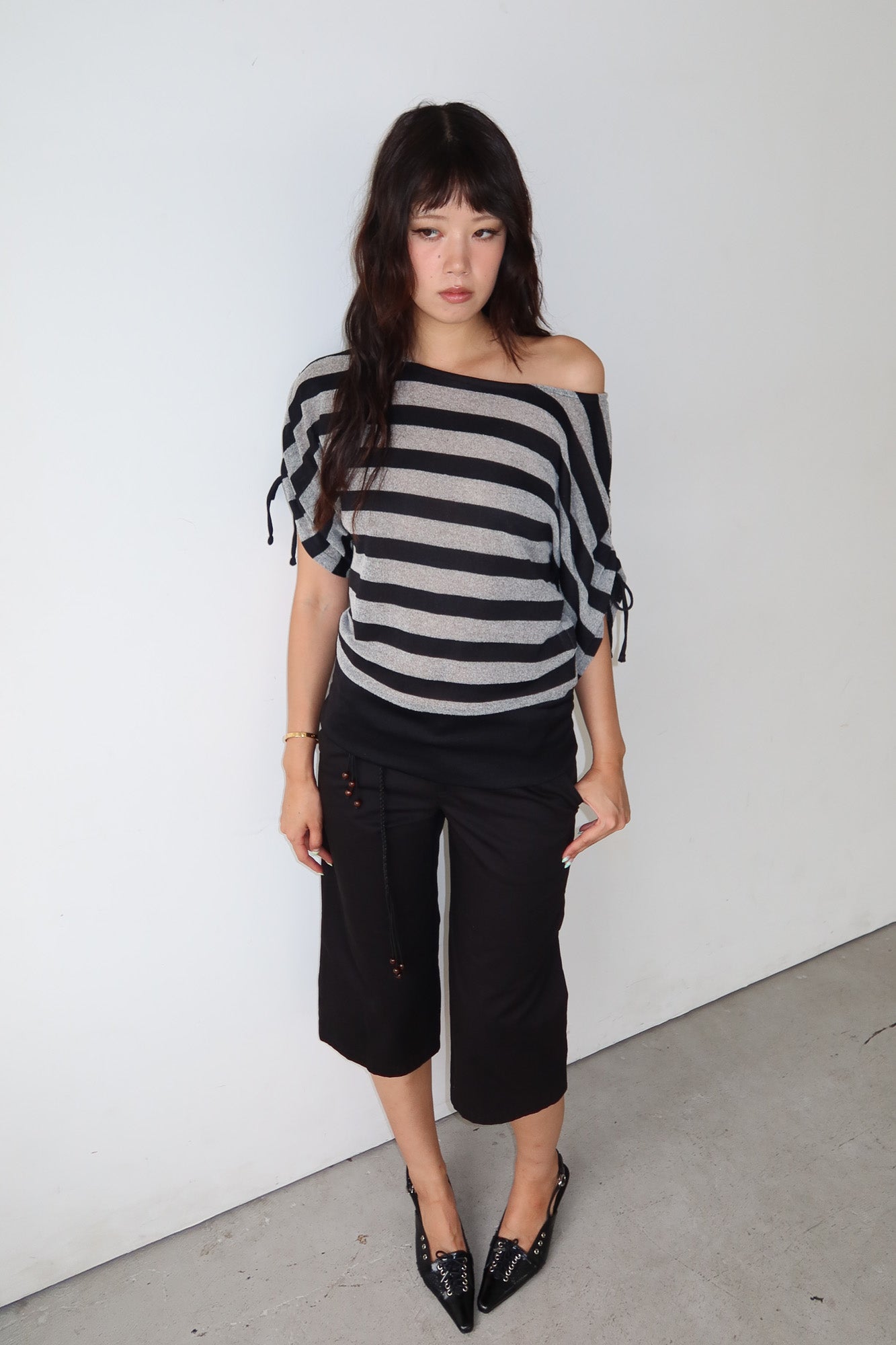 off-shoulder stripe top