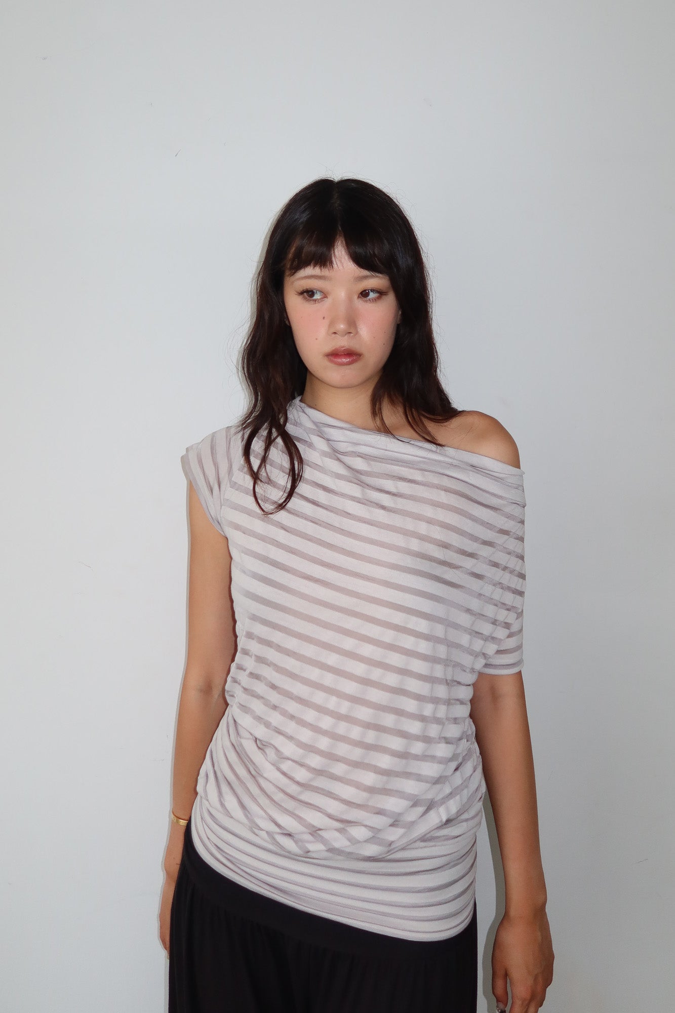 stripe off shoulder top with drapey back