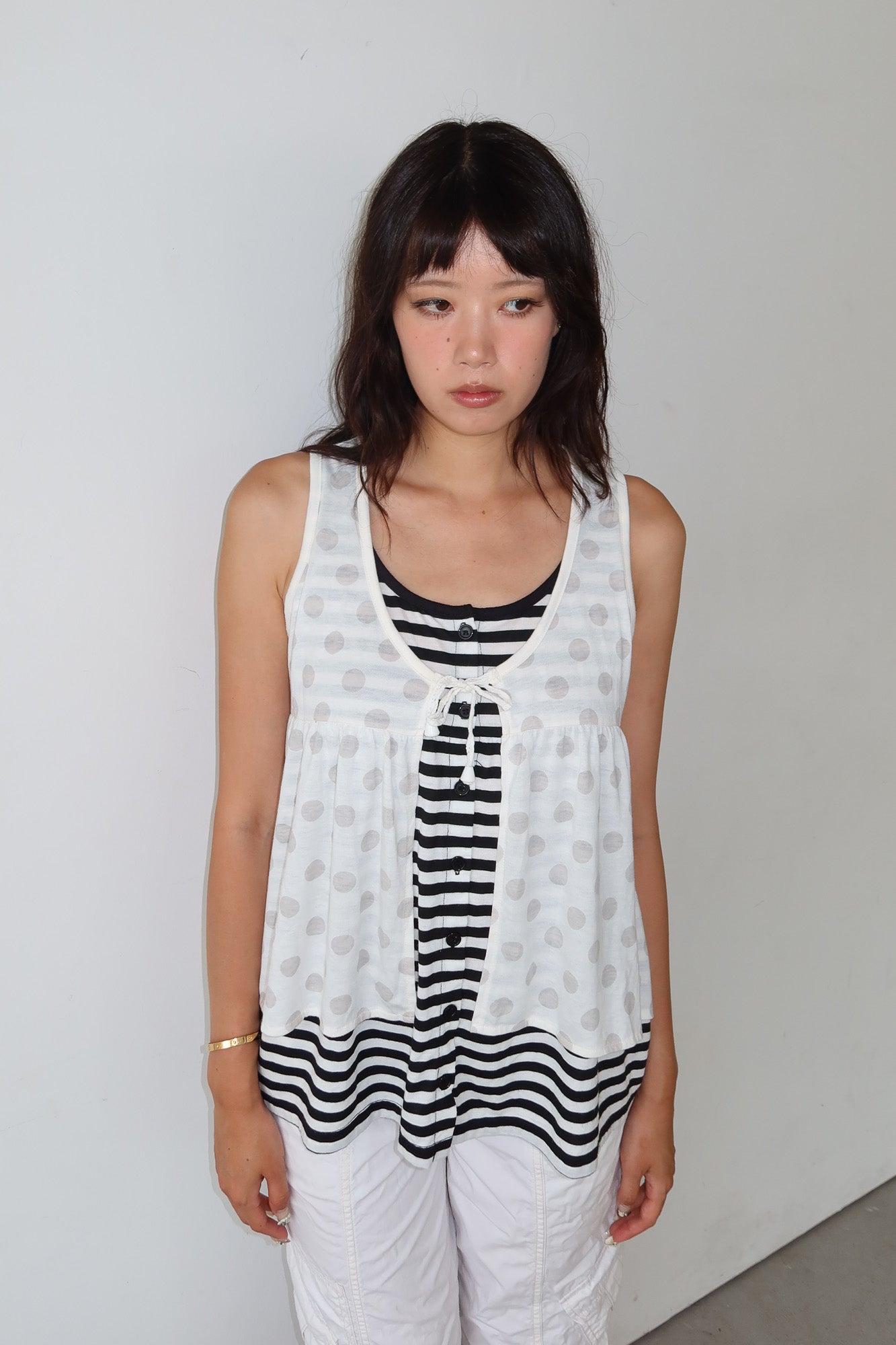 stripe & polkadot layered top