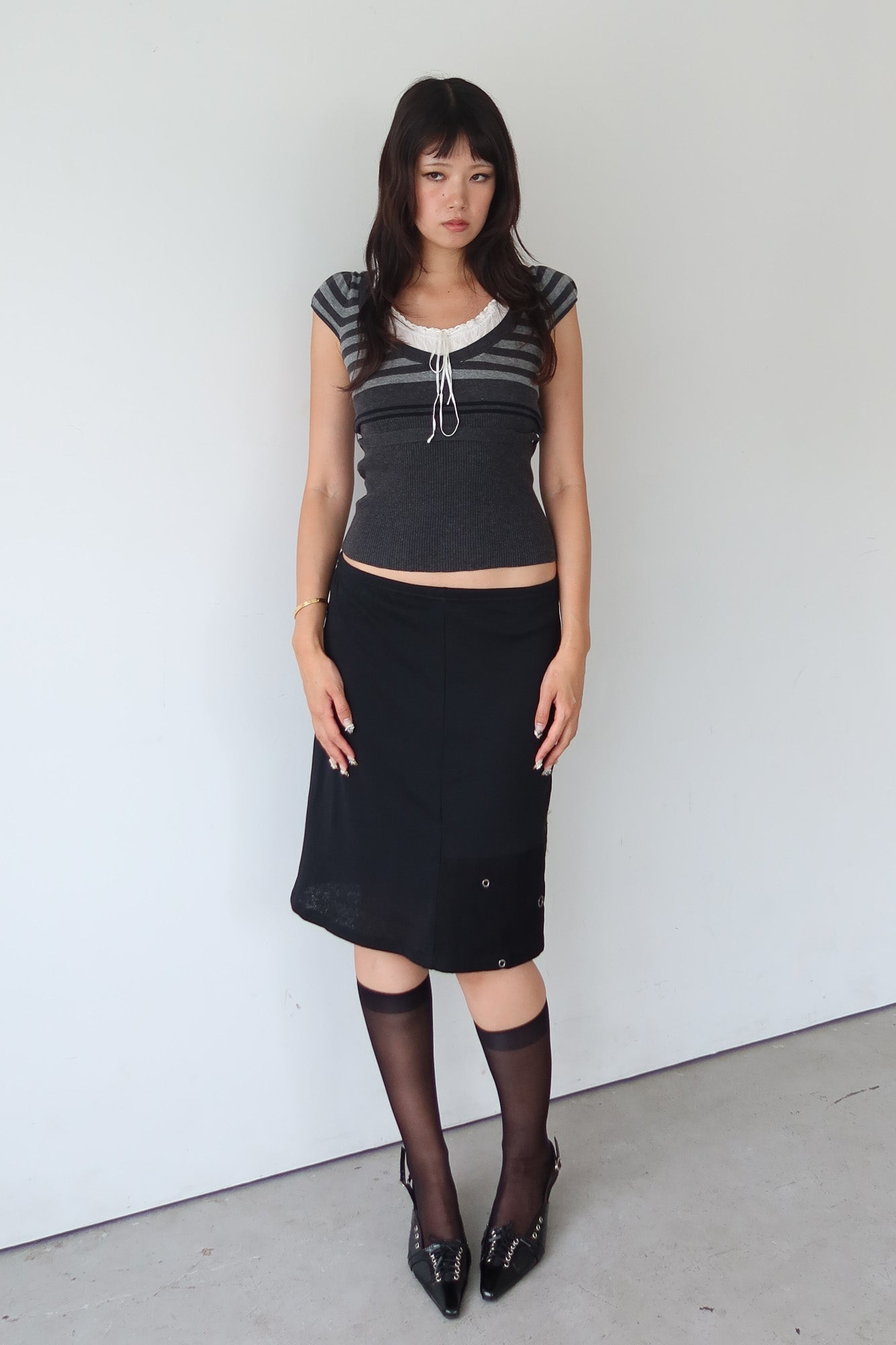layered ribbon knit tie top