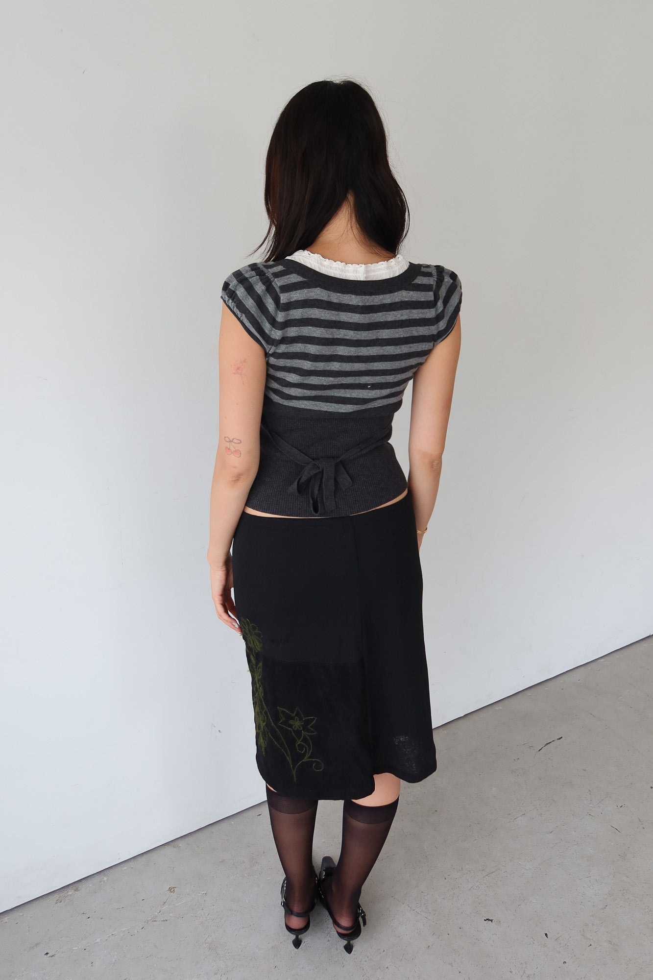 layered ribbon knit tie top
