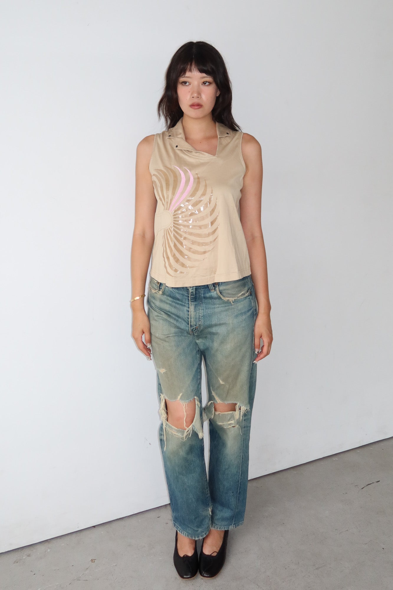 jamie sadock | collared top with sun motif