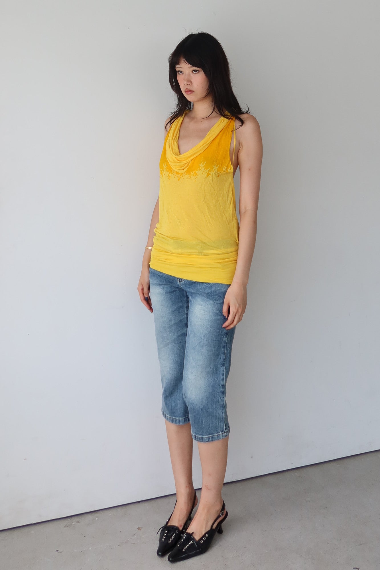 yellow cowl neck top