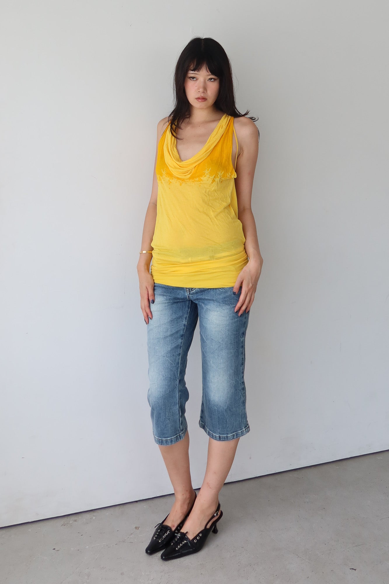 yellow cowl neck top
