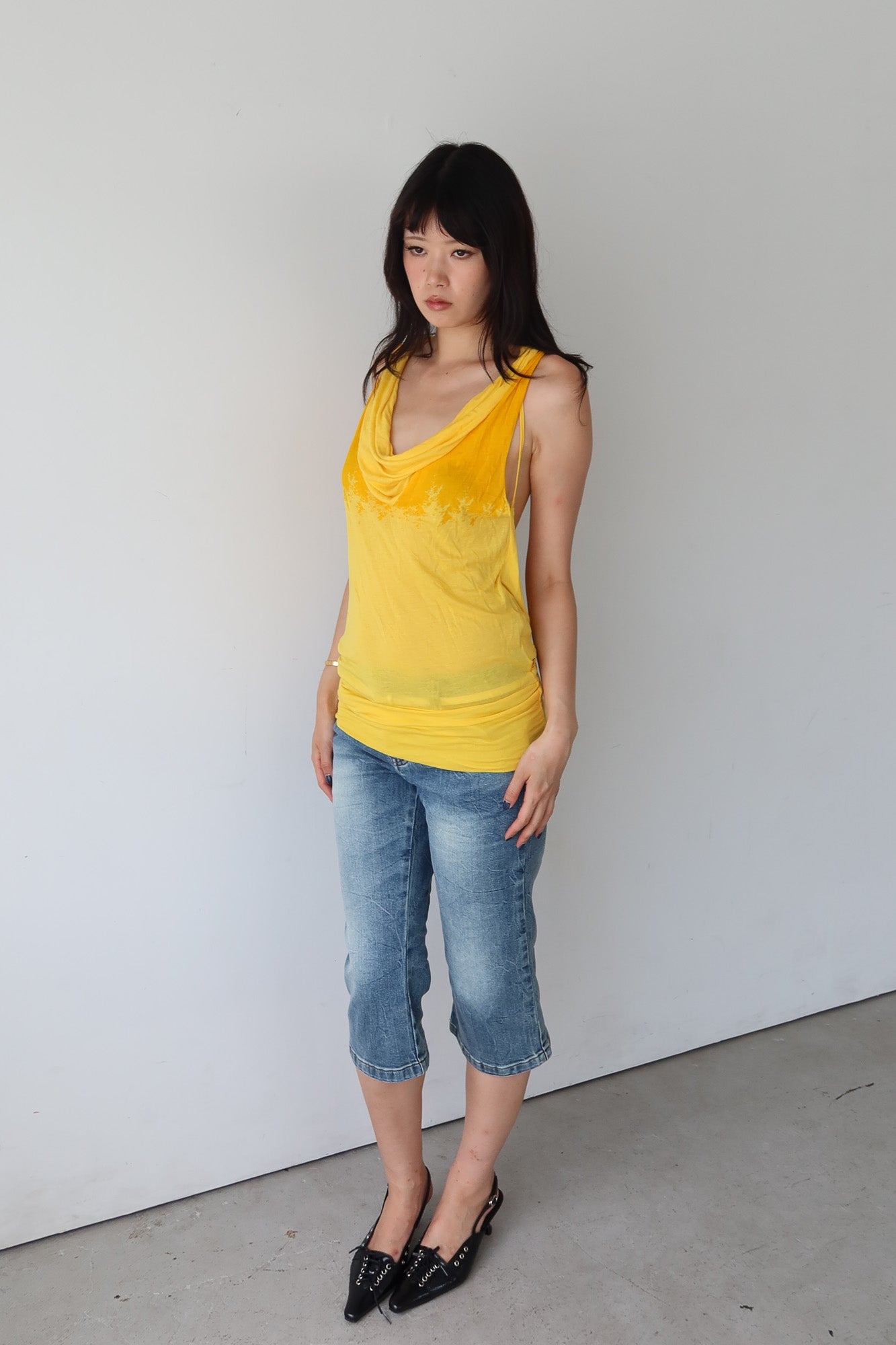 yellow cowl neck top