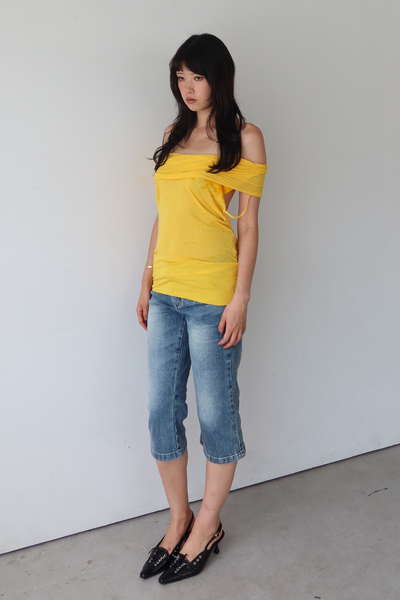 yellow cowl neck top